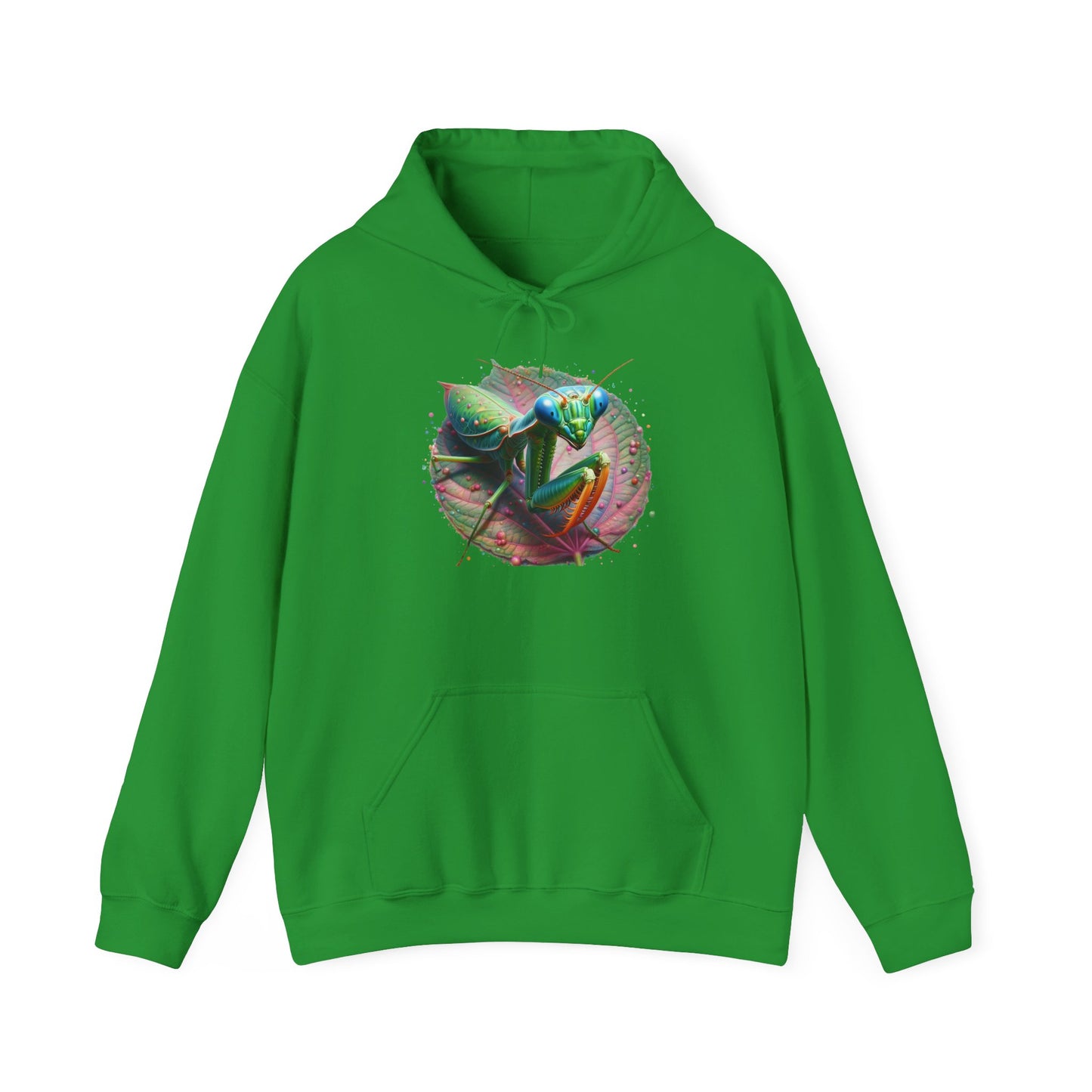 Mantis on a Leaf Unisex Hooded Sweatshirt with Bold Print - Great for Insect Lovers