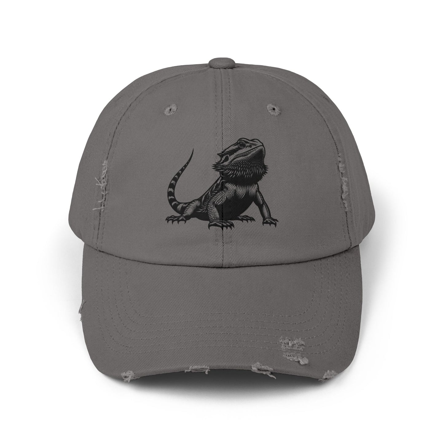 Black Bearded Dragon Unisex Distressed Cap - Casual Streetwear Hat for Everyday Use - Great for Reptile Lovers