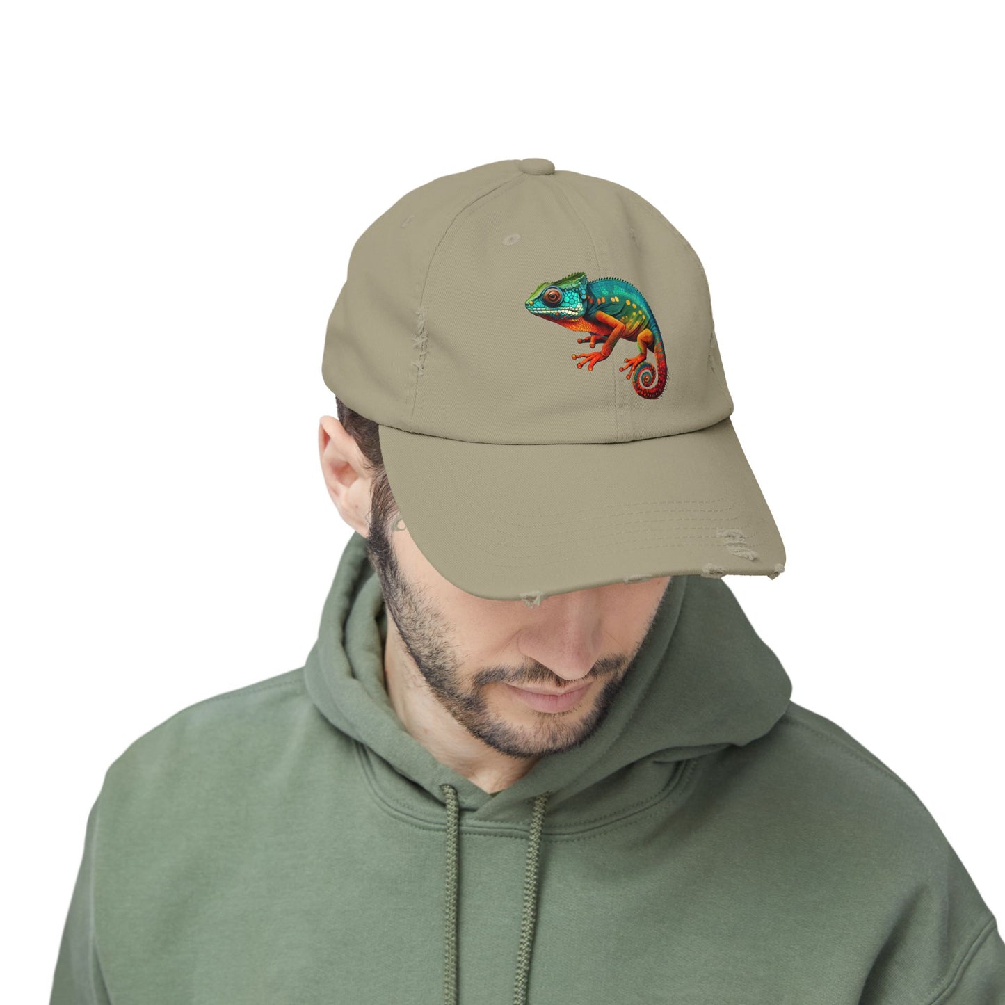 Chameleon Unisex Distressed Cap - Casual Streetwear Hat for Everyday Use - Great for Reptile Lovers