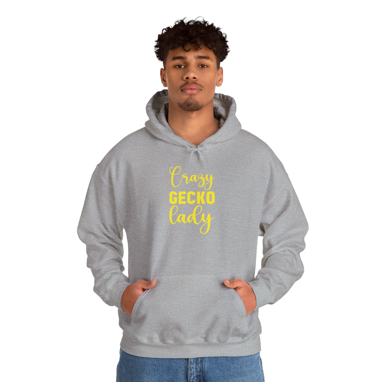 "Crazy Gecko Lady" Unisex Hooded Sweatshirt with Bold Print - Great for Reptile Lovers