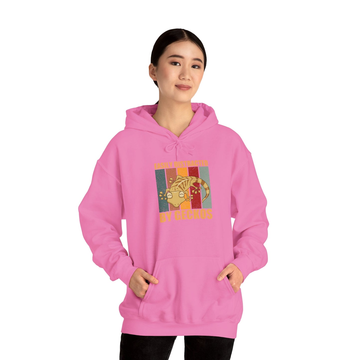 "Easily Distracted by Geckos" Unisex Hooded Sweatshirt with Bold Print - Great for Reptile Lovers