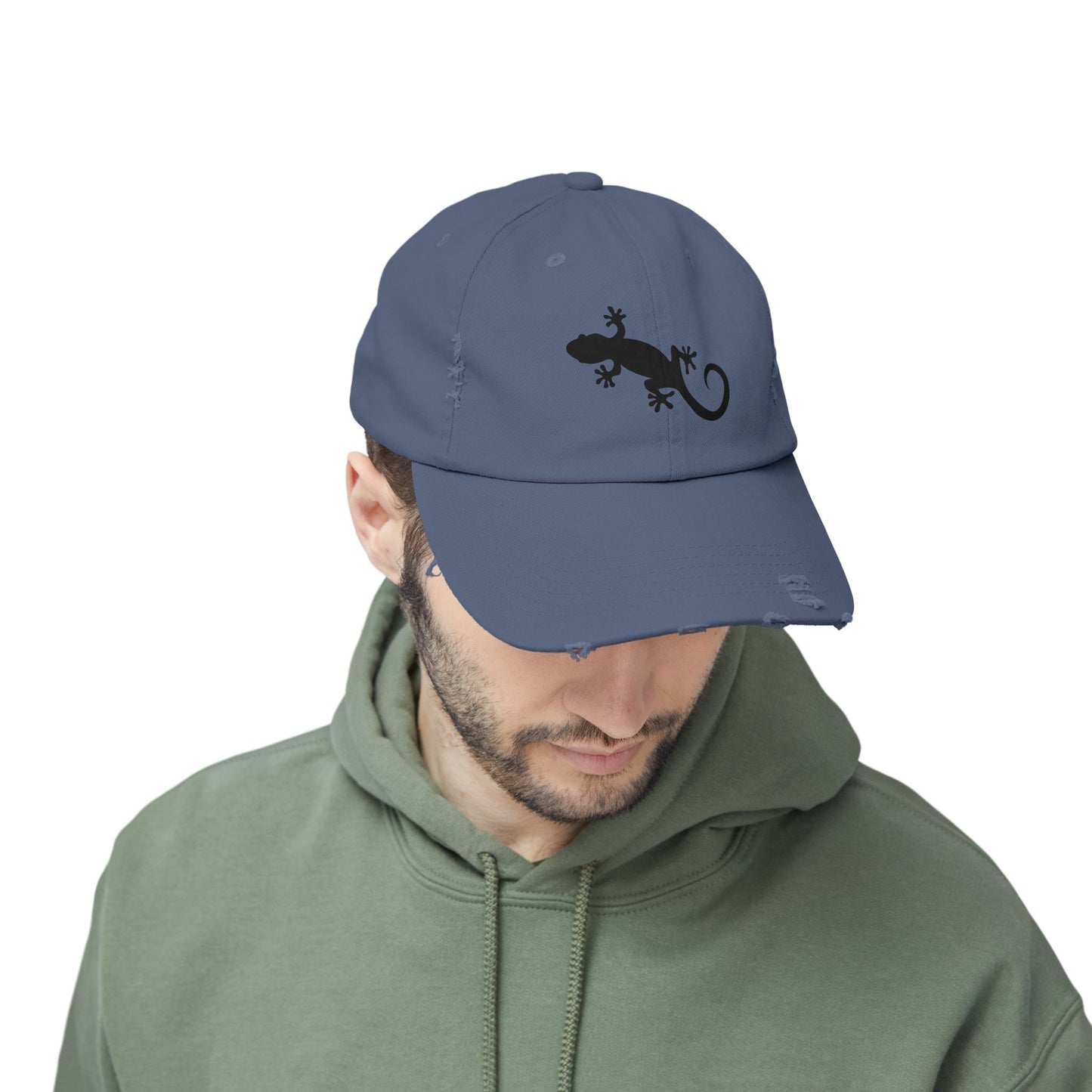 Gecko Silhouette Unisex Distressed Cap - Casual Streetwear Hat for Everyday Use - Great for Reptile Lovers