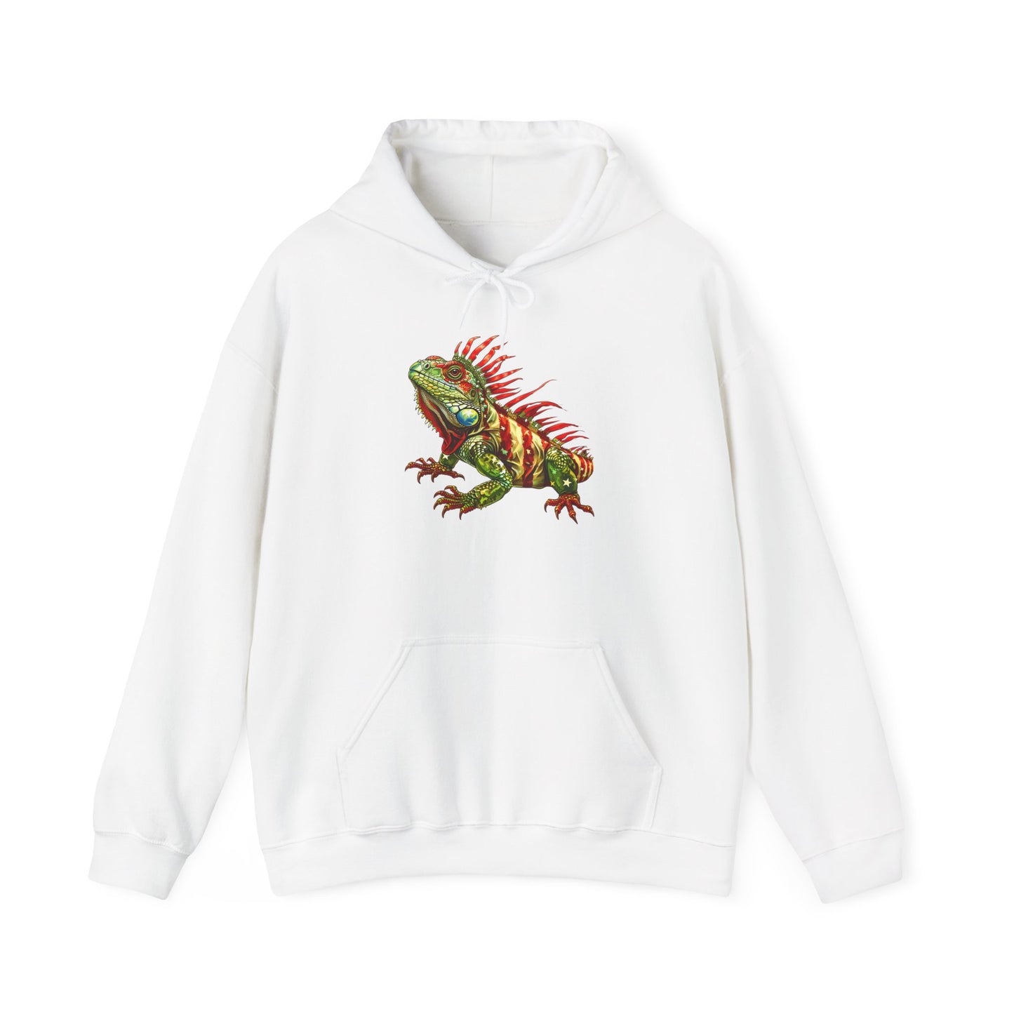 Flag Iguana Cozy Unisex Hooded Sweatshirt with Bold Print - Great for Reptile Lovers