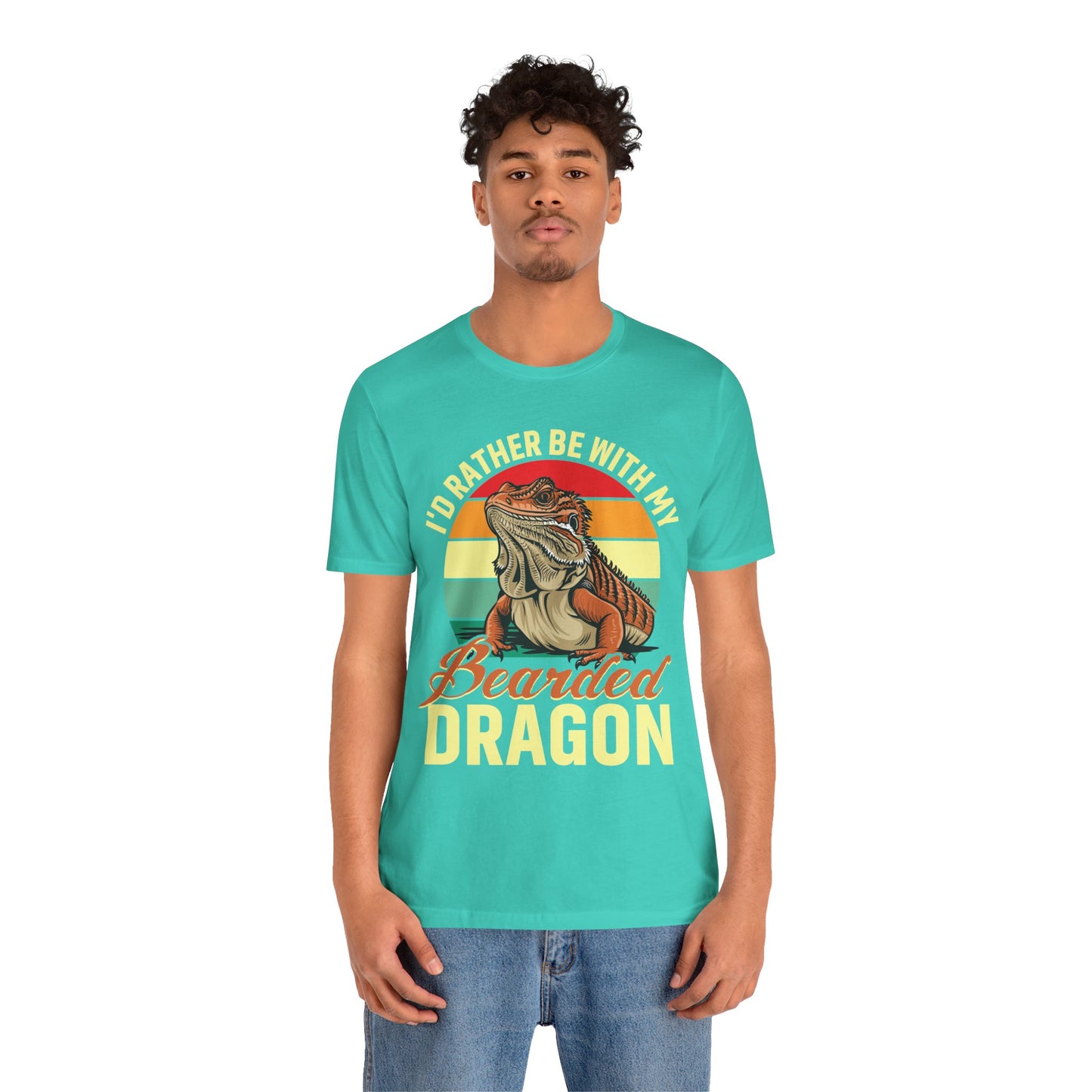"I'd Rather Be With My Bearded Dragon" Print Unisex Jersey Tee - Casual Everyday Wear - Great for Reptile Lovers