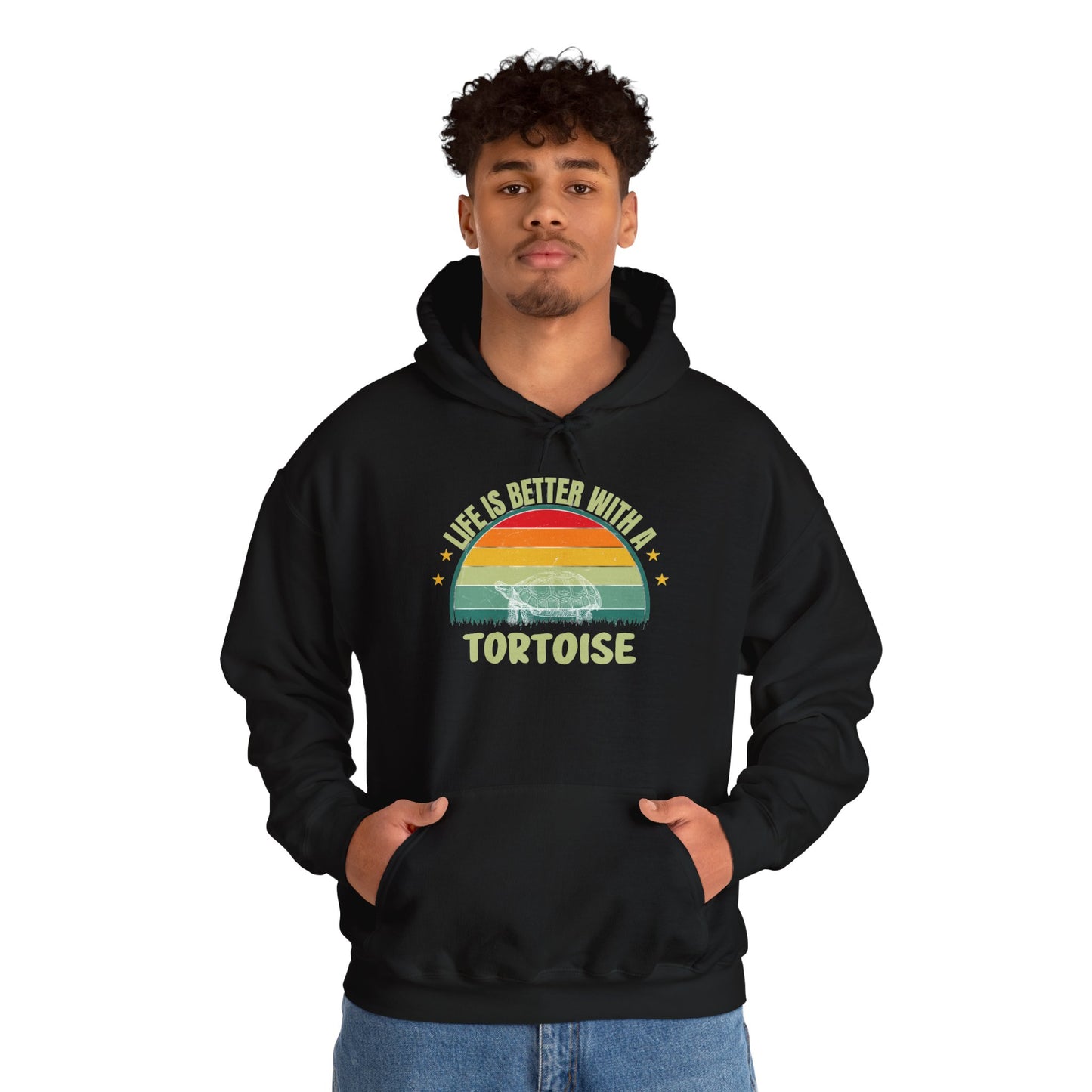 "Life is Better with a Tortoise" Unisex Hooded Sweatshirt with Bold Print - Great for Reptile Lovers