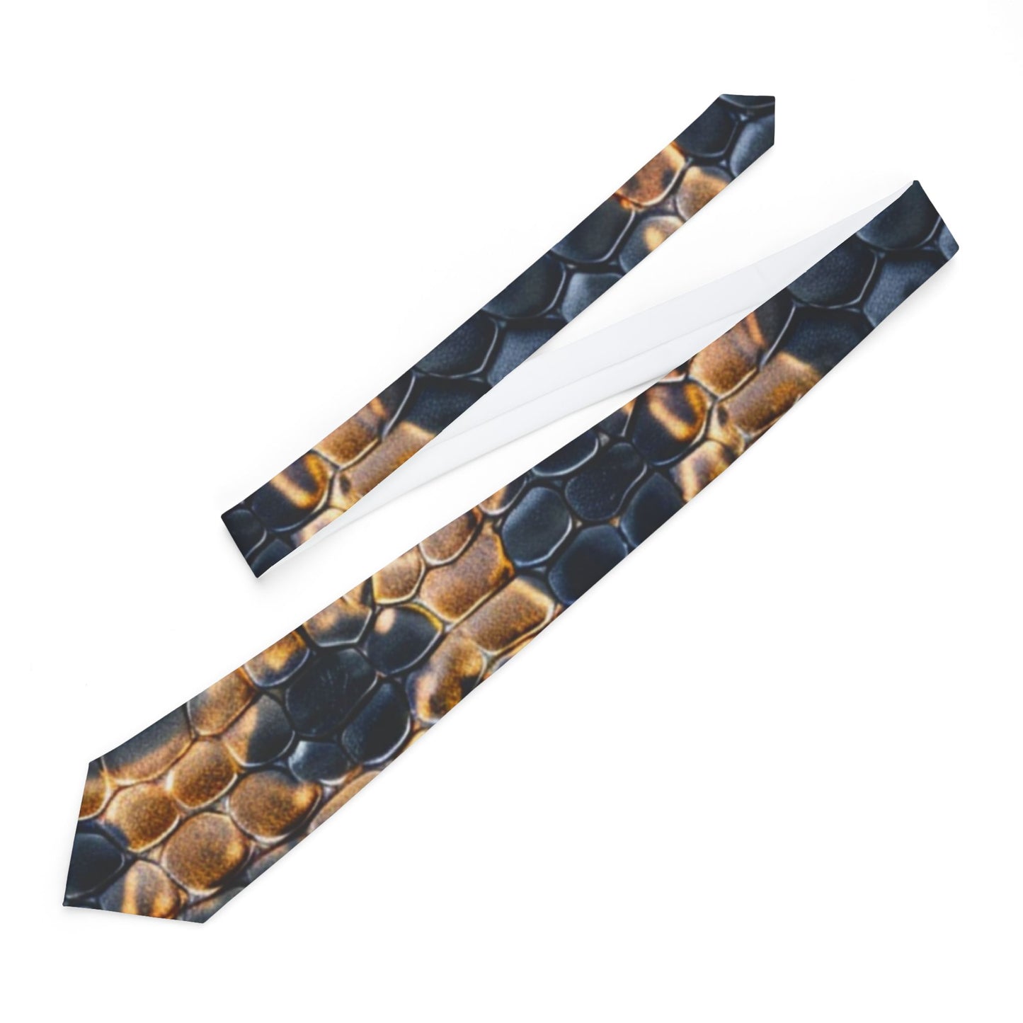 Snakeskin Necktie - Stylish Black Tan Tie for Wedding Guests & Reptile Lover Gift