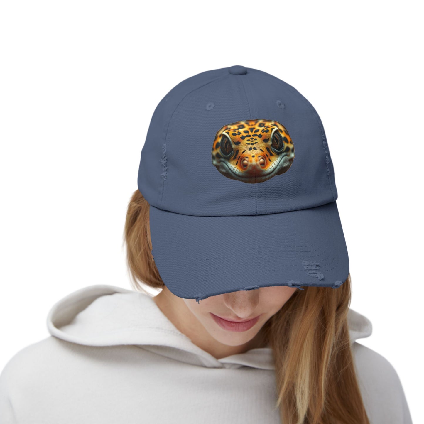 Leopard Gecko Unisex Distressed Cap - Casual Streetwear Hat for Everyday Use - Great for Reptile Lovers