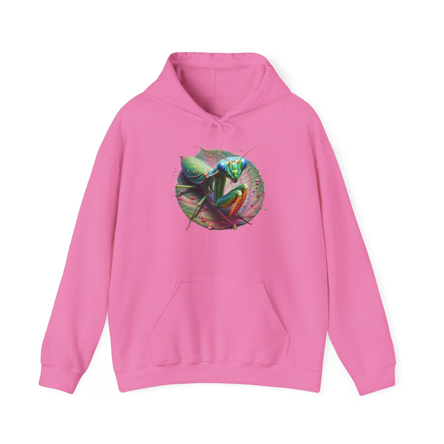 Mantis on a Leaf Unisex Hooded Sweatshirt with Bold Print - Great for Insect Lovers