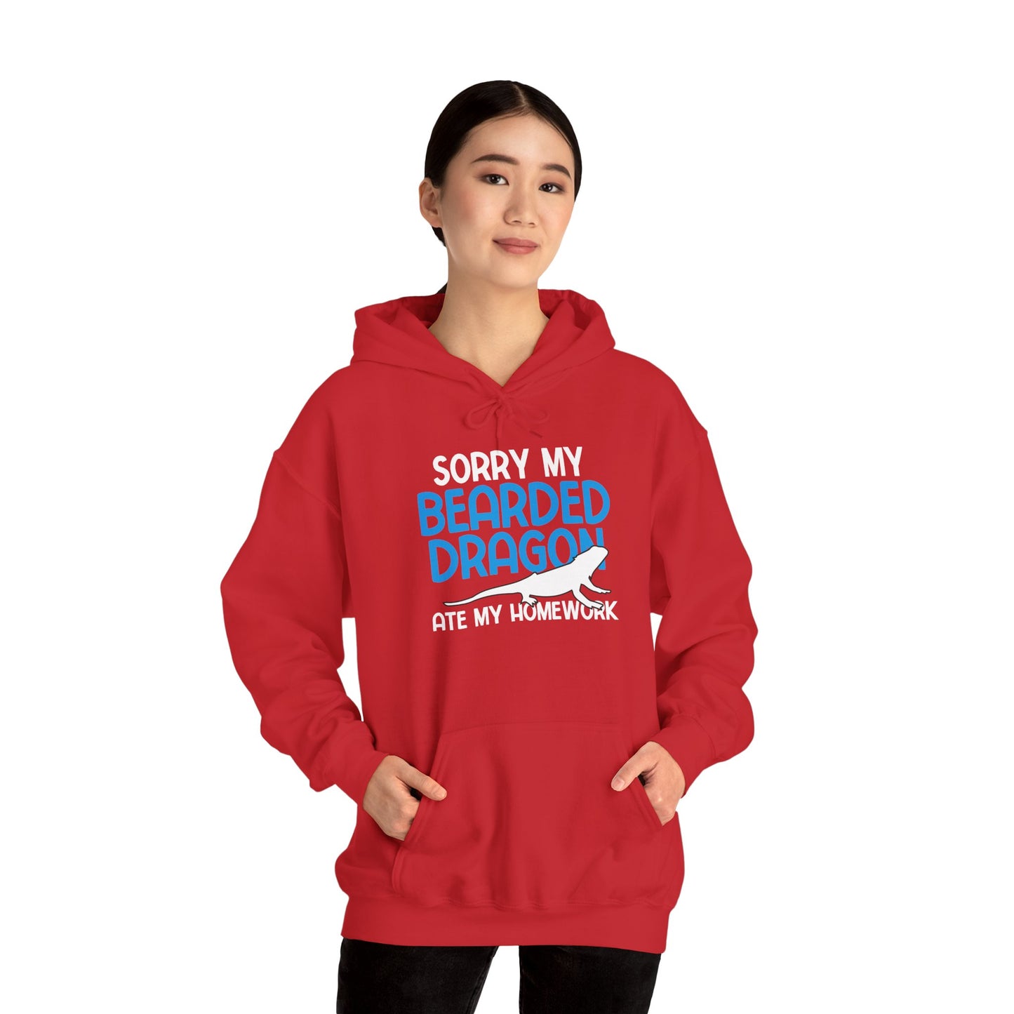 "Bearded Dragon Ate My Homework" Unisex Hooded Sweatshirt with Bold Print - Great for Reptile Lovers
