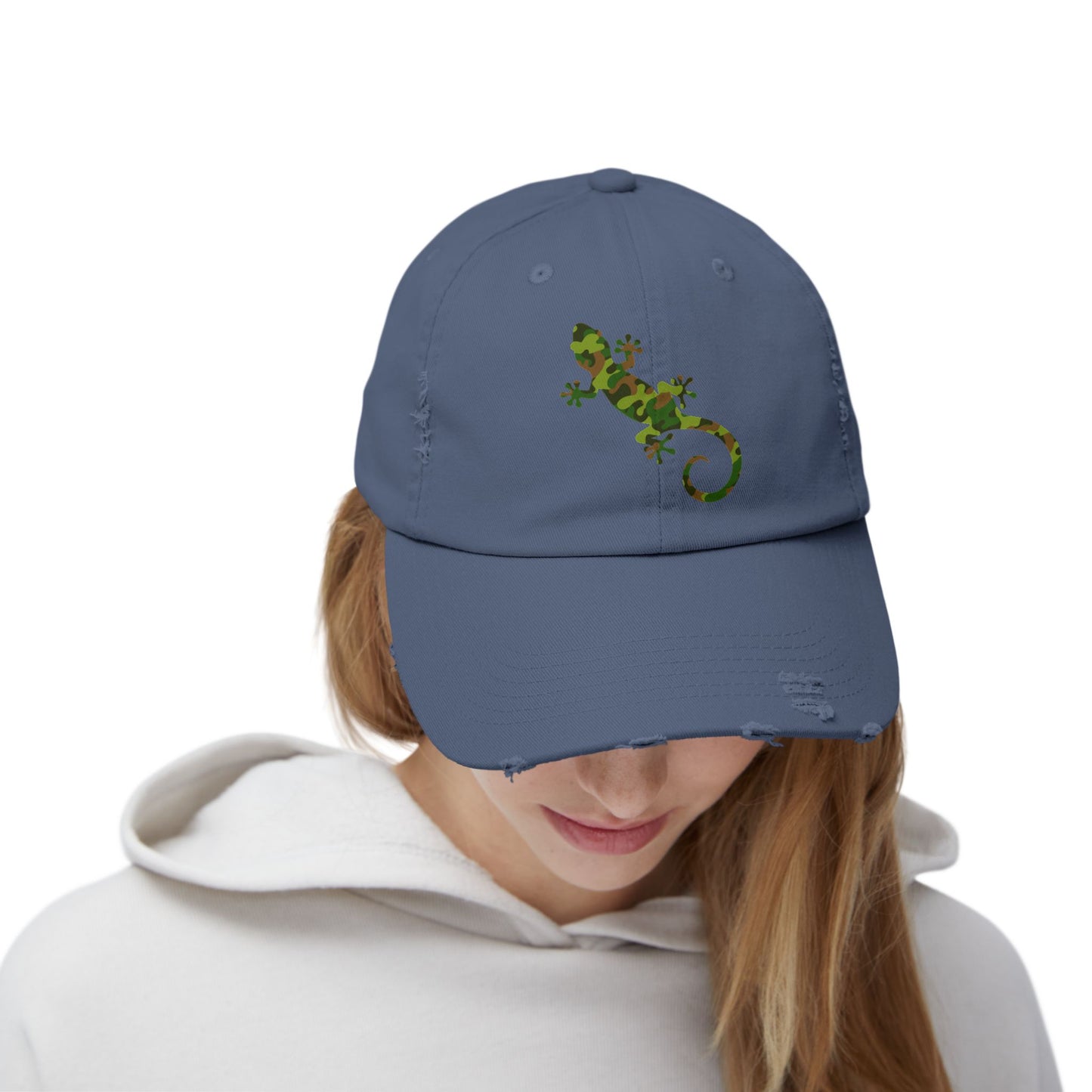 Camo Gecko Unisex Distressed Cap - Casual Streetwear Hat for Everyday Use - Great for Reptile Lovers