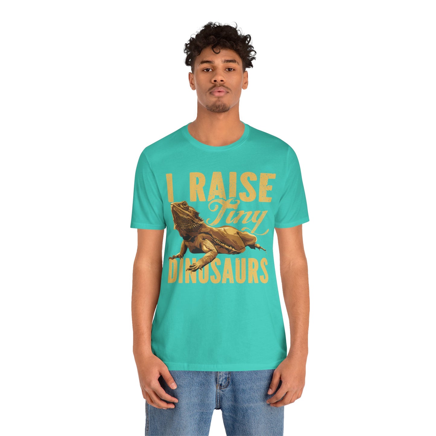 "I Raise Tiny Dinosaurs" Bearded Dragon Print Unisex Jersey Tee - Casual Everyday Wear - Great for Reptile Lovers