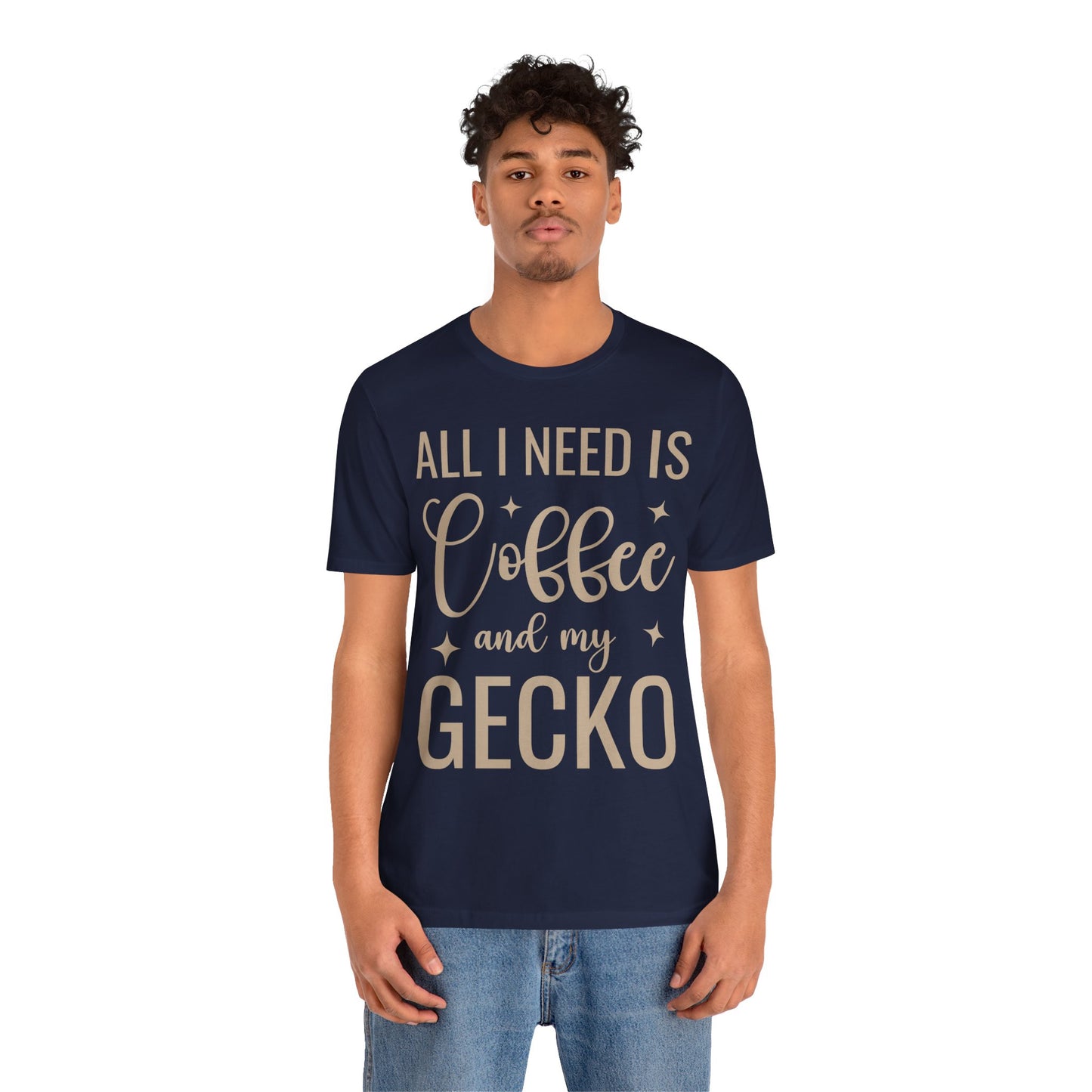 "Coffee and My Gecko" Unisex Jersey Tee - Casual Everyday Wear - Great for Reptile Lovers