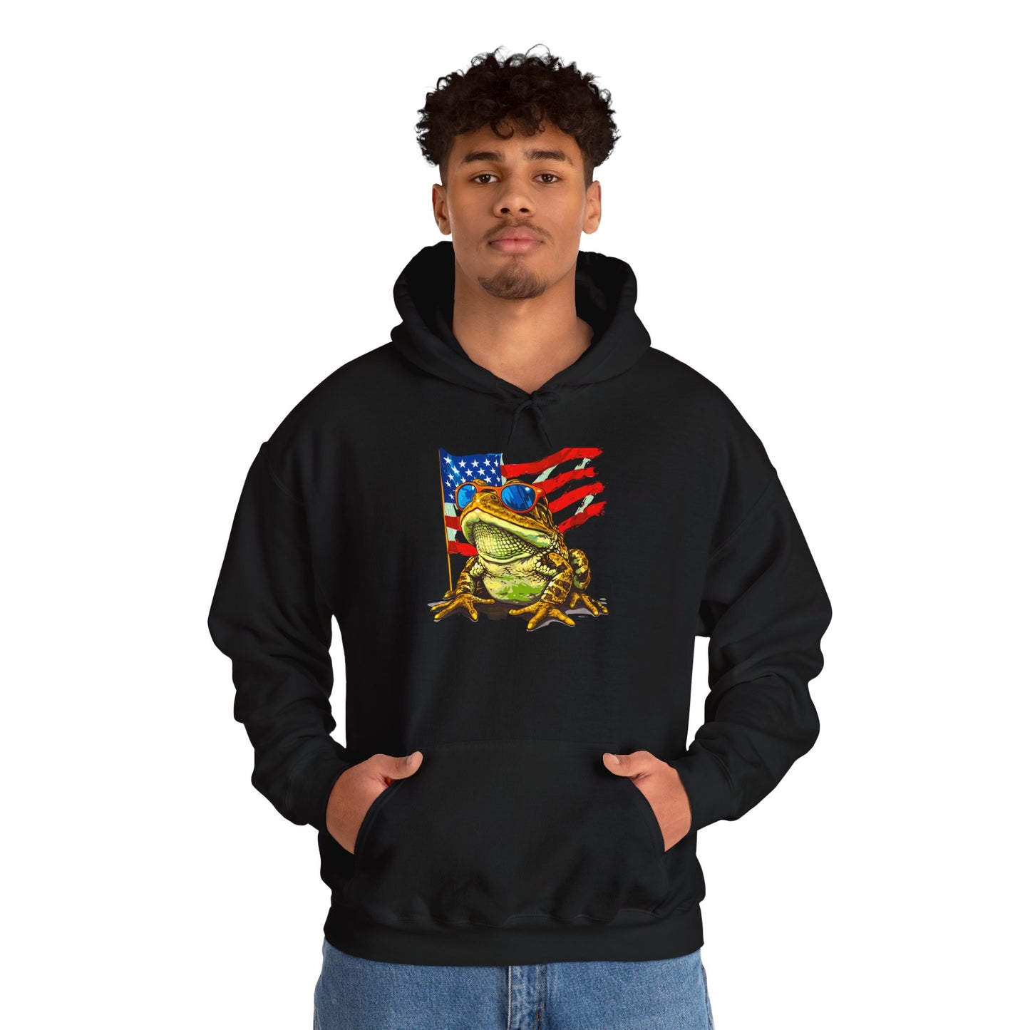 Flag Frog Cozy Unisex Hooded Sweatshirt with Bold Print - Great for Reptile Lovers