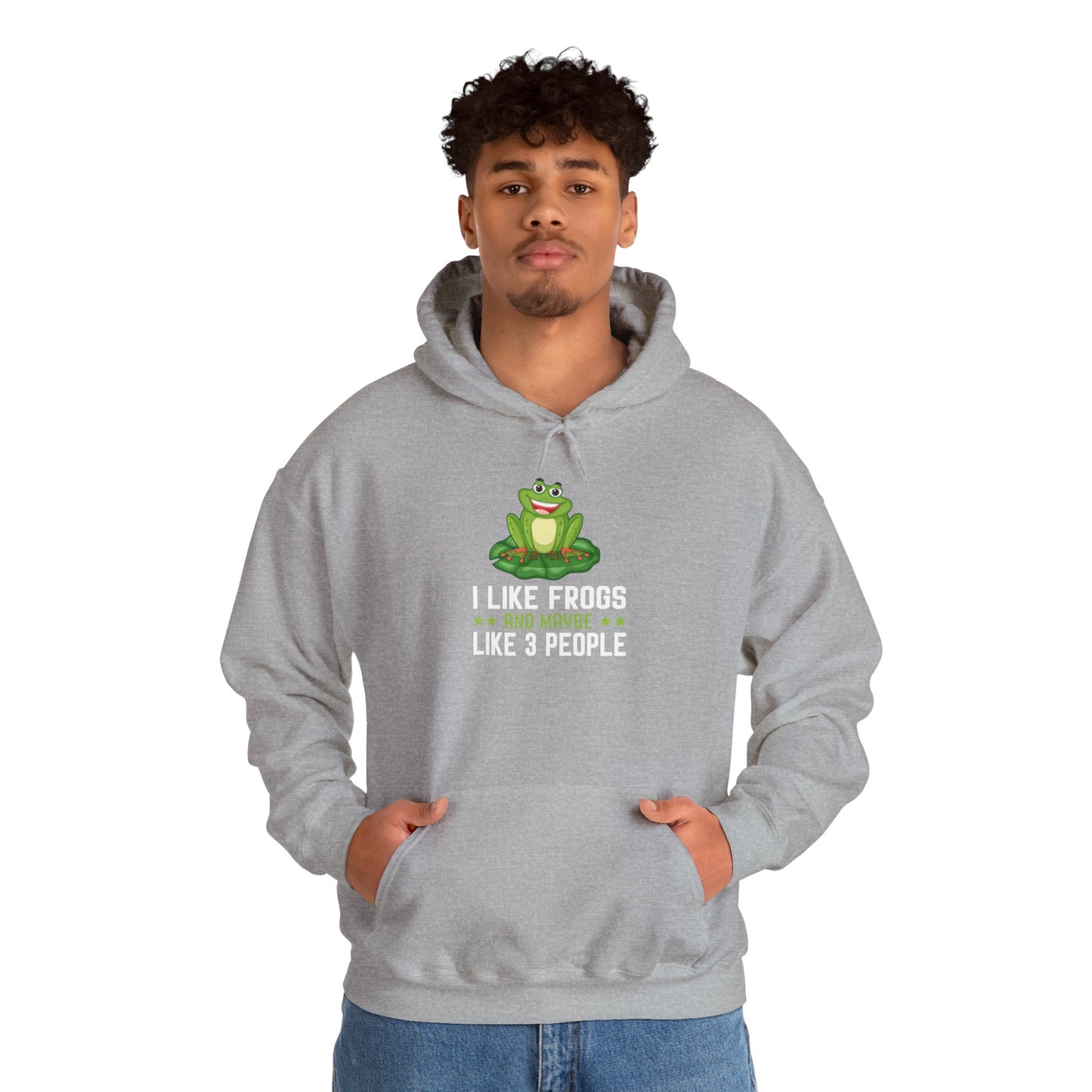 "Frogs and Maybe 3 People" Unisex Hooded Sweatshirt with Bold Print - Great for Frog Lovers