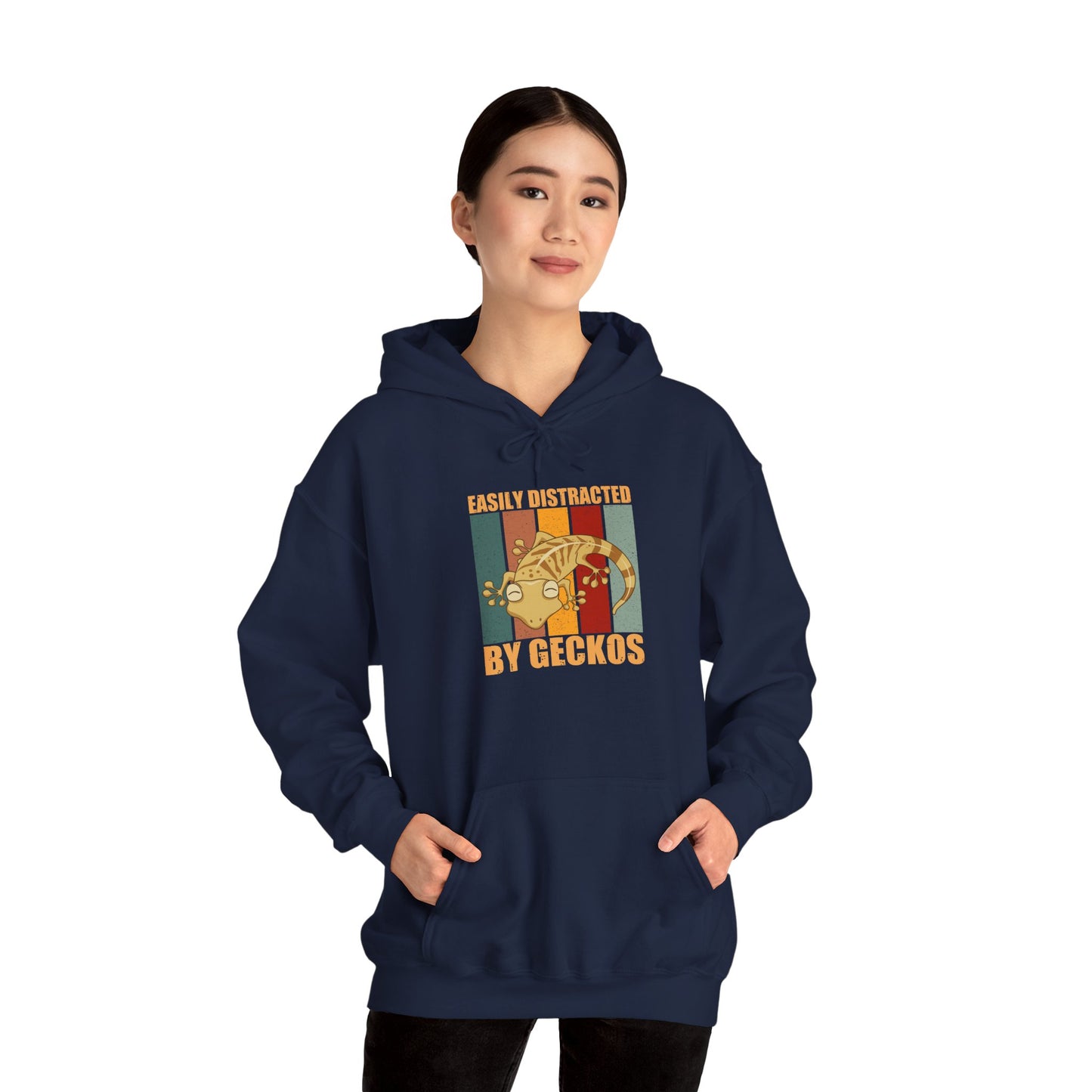 "Easily Distracted by Geckos" Unisex Hooded Sweatshirt with Bold Print - Great for Reptile Lovers