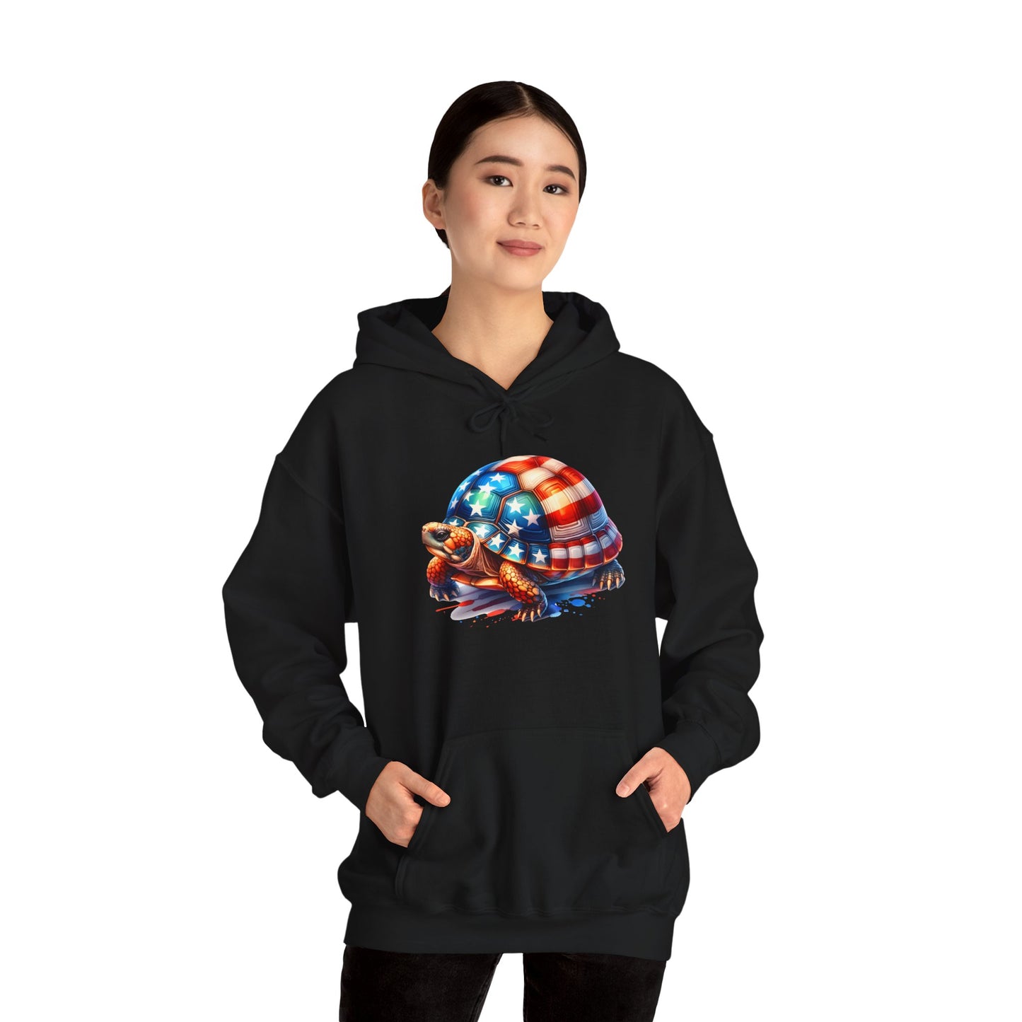 Flag Turtle Cozy Unisex Hooded Sweatshirt with Bold Print - Great for Reptile Lovers