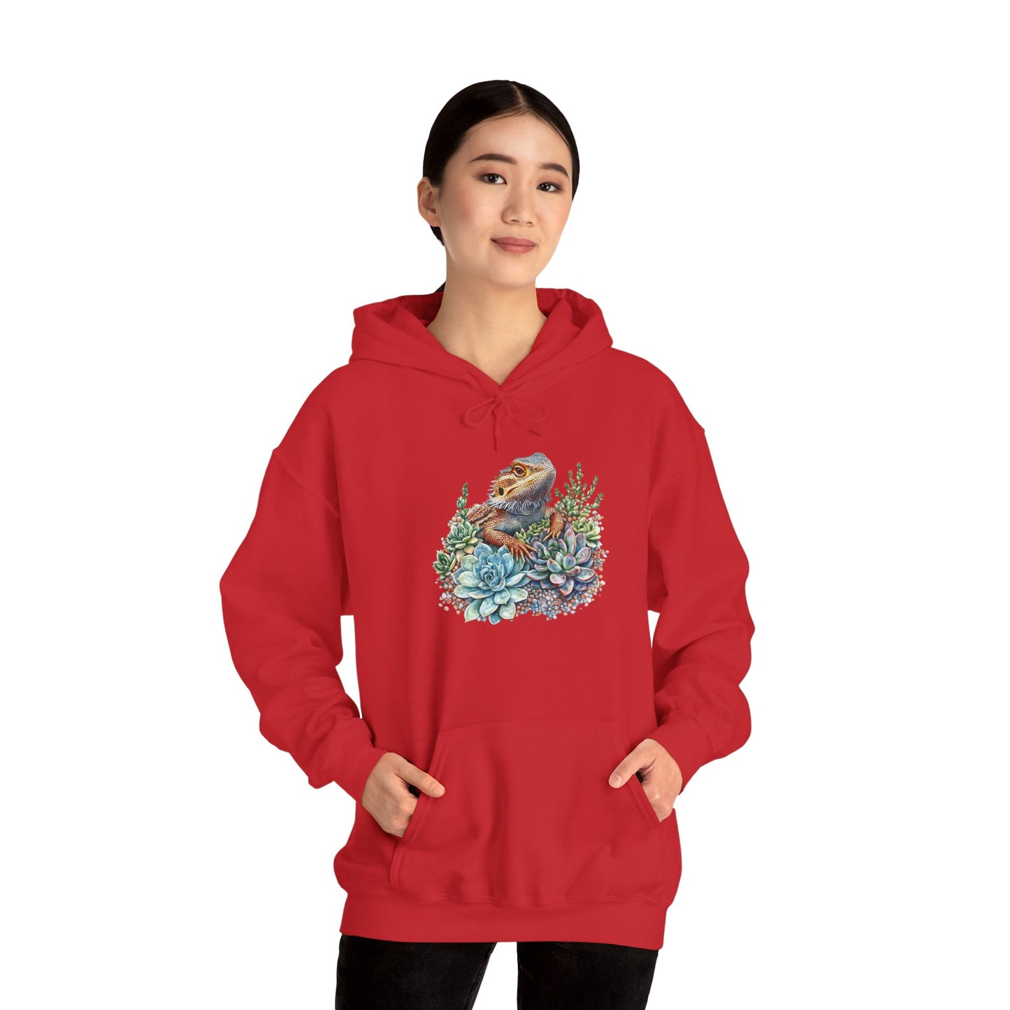 Beardie in the Succulents Unisex Hooded Sweatshirt with Bold Print - Great for Reptile Lovers