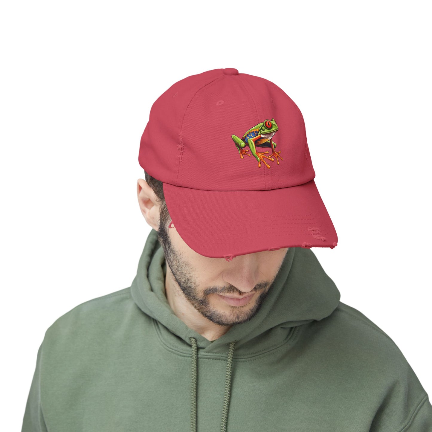 Red-Eyed Tree Frog Unisex Distressed Cap - Casual Streetwear Hat for Everyday Use - Great for Reptile Lovers