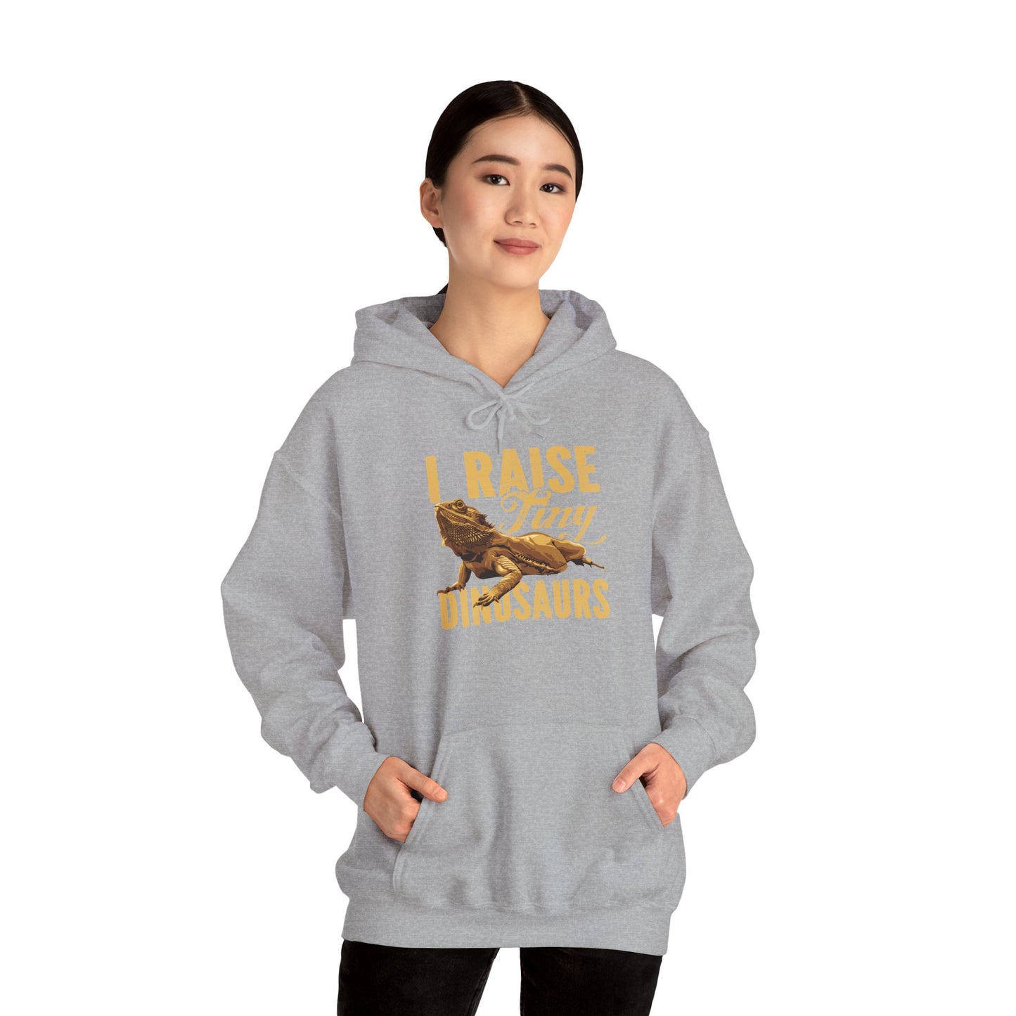 "I Raise Tiny Dinosaurs" Cozy Unisex Hooded Sweatshirt with Bold Print - Great for Reptile Lovers