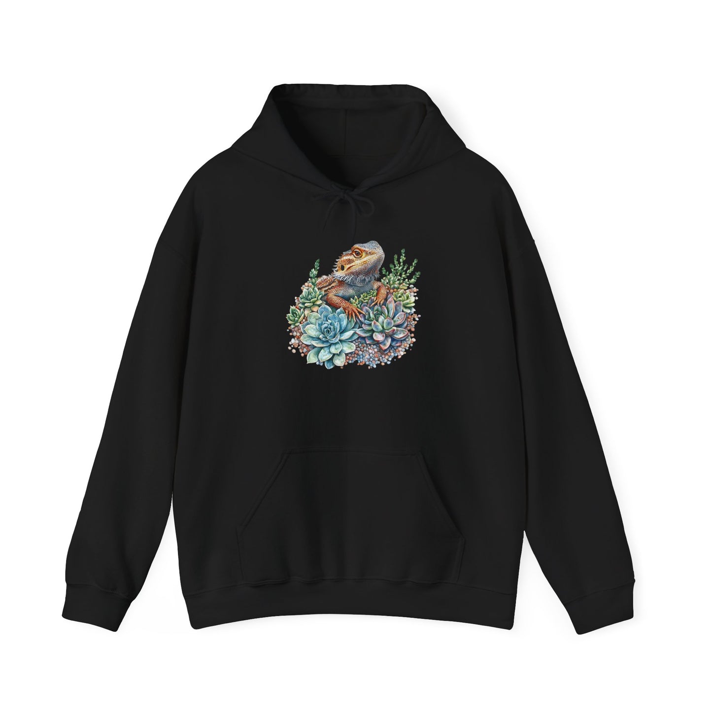 Beardie in the Succulents Unisex Hooded Sweatshirt with Bold Print - Great for Reptile Lovers