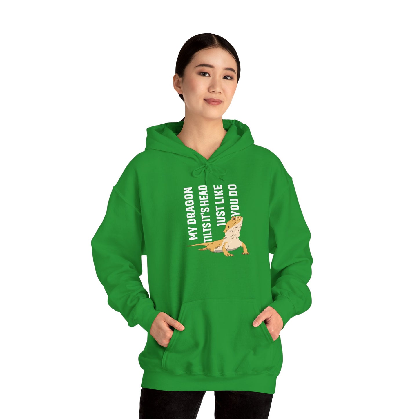 "My Dragon Tilts It's Head" Unisex Hooded Sweatshirt with Bold Print - Great for Reptile Lovers