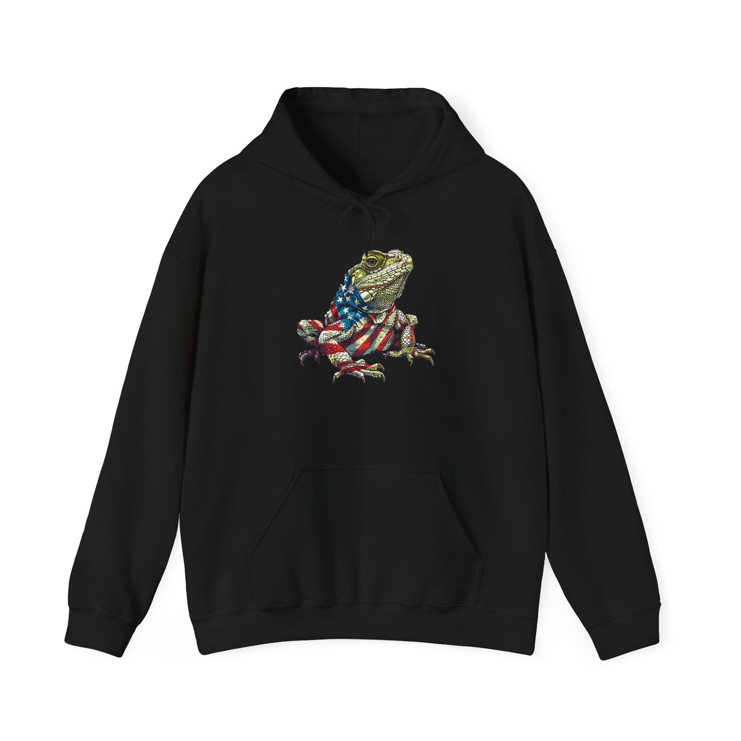 Flag Lizard Cozy Unisex Hooded Sweatshirt with Bold Print - Great for Reptile Lovers