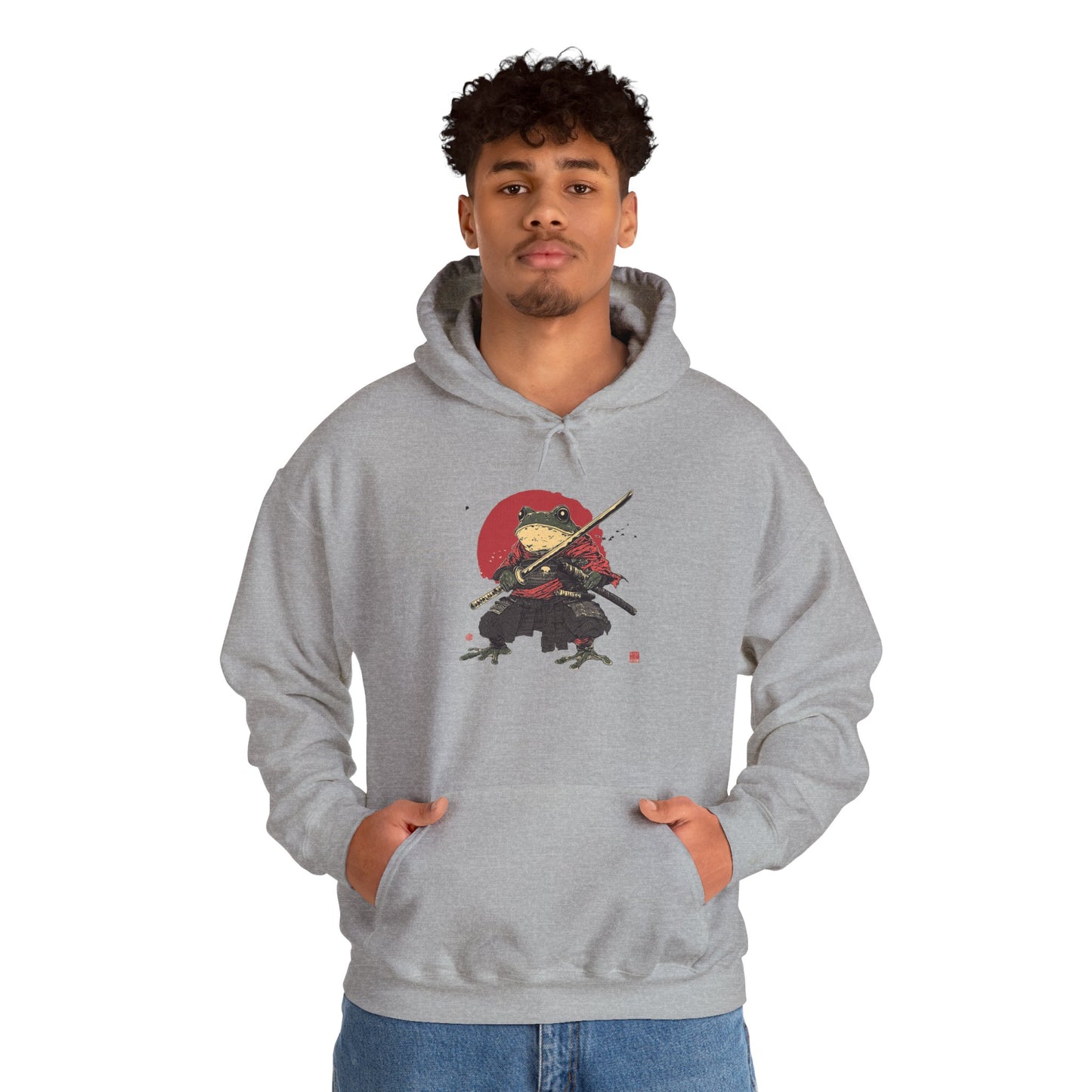 Samurai Frog Unisex Hooded Sweatshirt with Bold Print - Great for Reptile Lovers