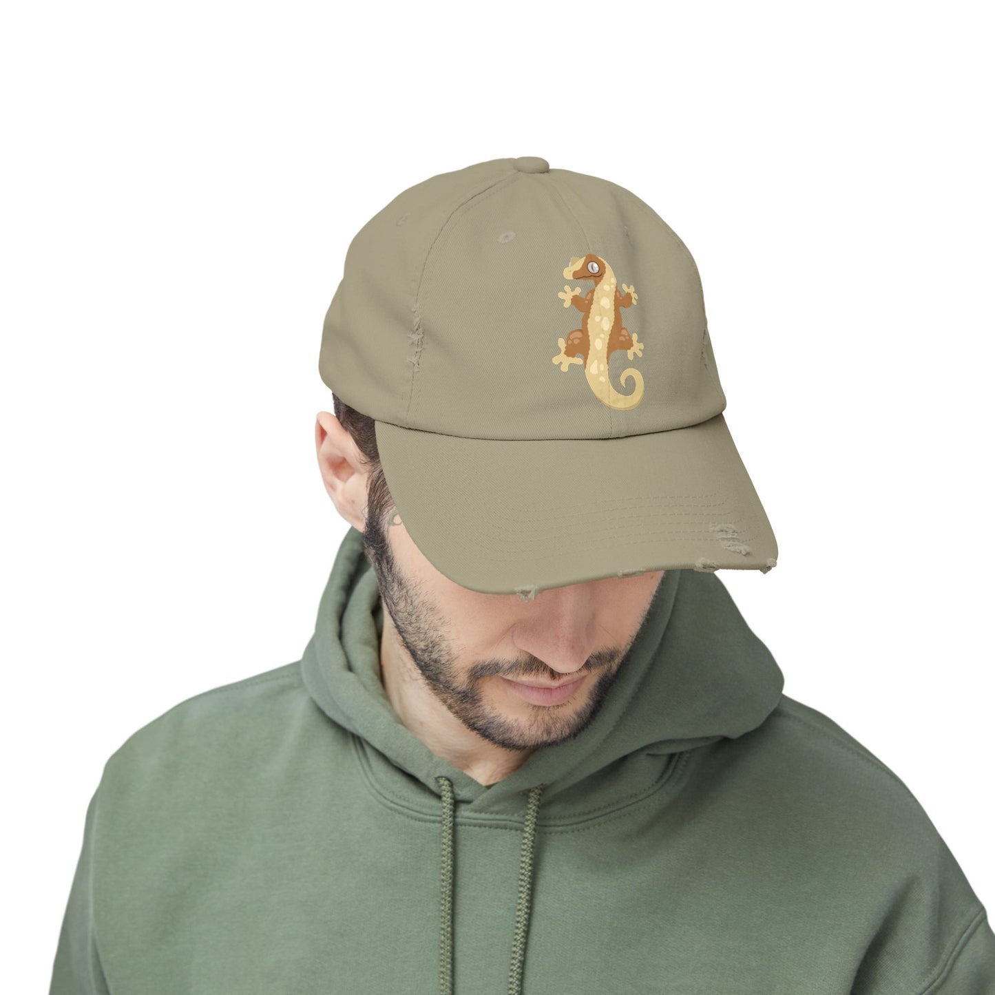 Crested Gecko Unisex Distressed Cap - Casual Streetwear Hat for Everyday Use - Great for Reptile Lovers