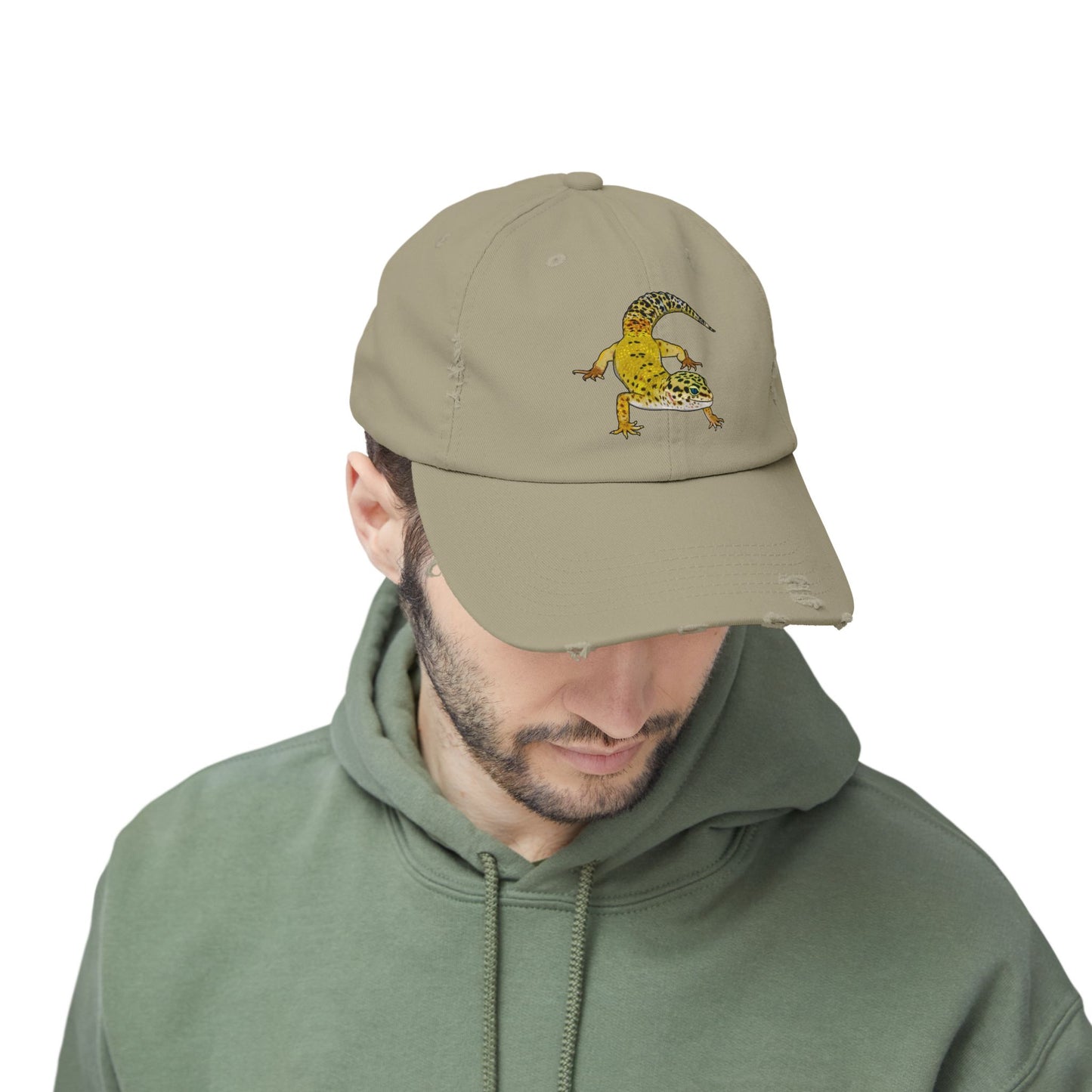Yellow Leopard Gecko Unisex Distressed Cap - Casual Streetwear Hat for Everyday Use - Great for Reptile Lovers