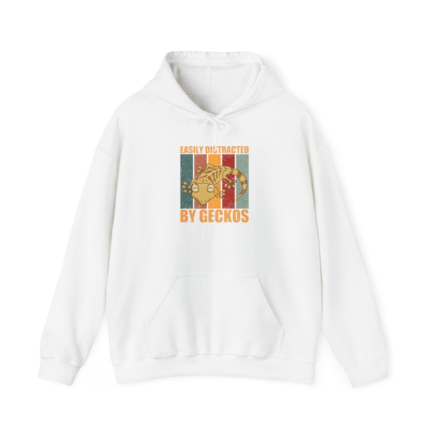 "Easily Distracted by Geckos" Unisex Hooded Sweatshirt with Bold Print - Great for Reptile Lovers