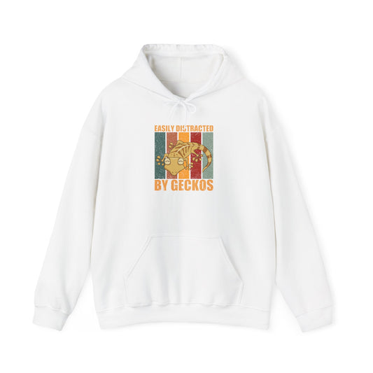 "Easily Distracted by Geckos" Unisex Hooded Sweatshirt with Bold Print - Great for Reptile Lovers
