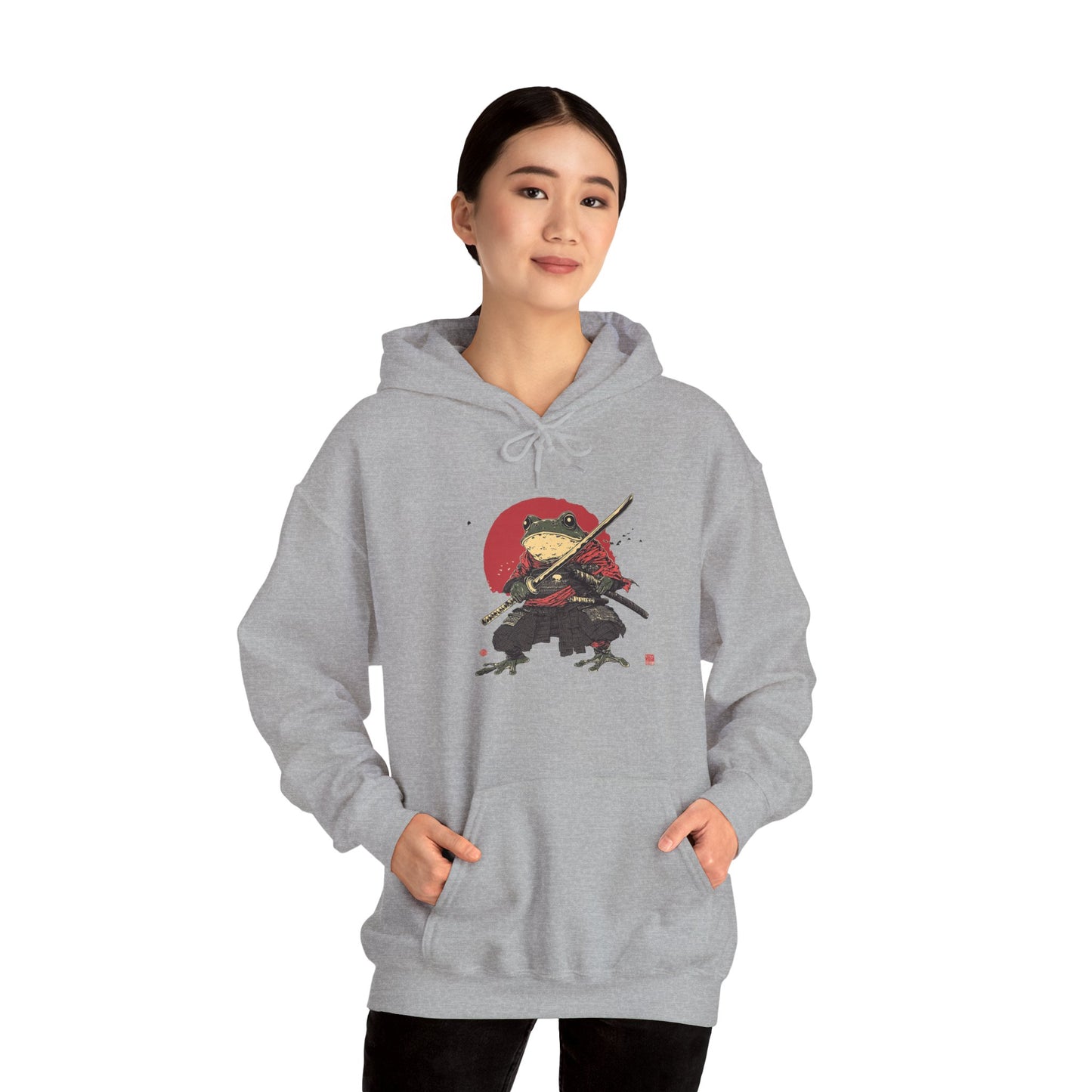 Samurai Frog Unisex Hooded Sweatshirt with Bold Print - Great for Reptile Lovers