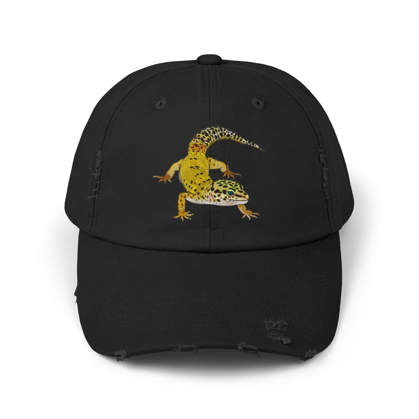 Yellow Leopard Gecko Unisex Distressed Cap - Casual Streetwear Hat for Everyday Use - Great for Reptile Lovers