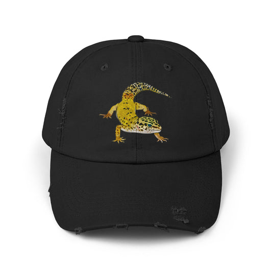 Yellow Leopard Gecko Unisex Distressed Cap - Casual Streetwear Hat for Everyday Use - Great for Reptile Lovers