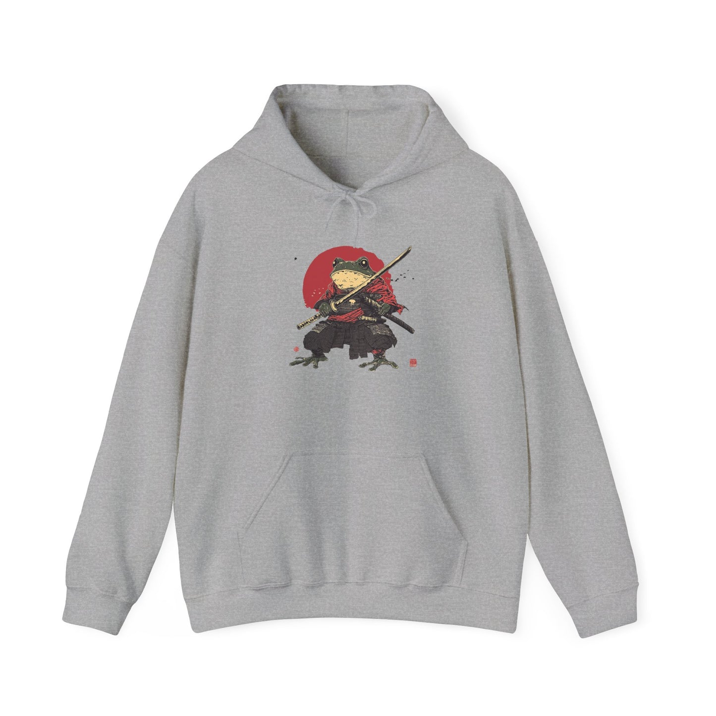 Samurai Frog Unisex Hooded Sweatshirt with Bold Print - Great for Reptile Lovers
