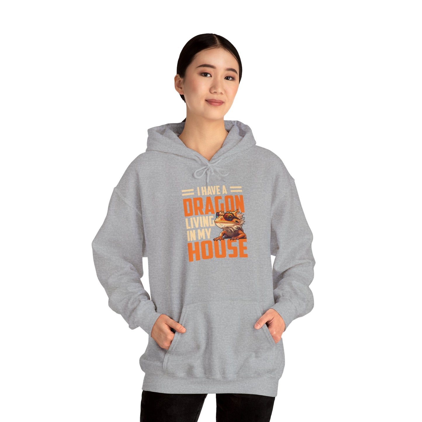 "Dragon Living In My House" Unisex Hooded Sweatshirt with Bold Print - Great for Reptile Lovers