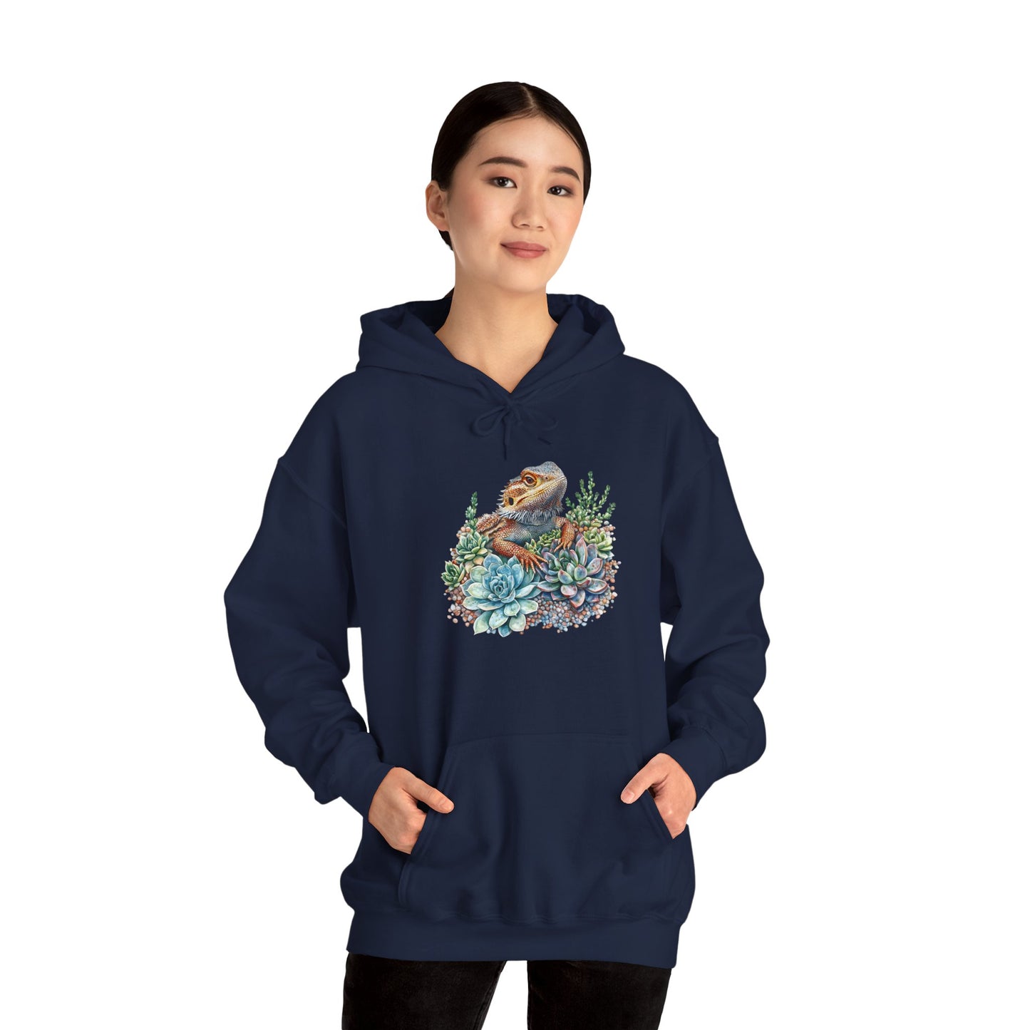 Beardie in the Succulents Unisex Hooded Sweatshirt with Bold Print - Great for Reptile Lovers