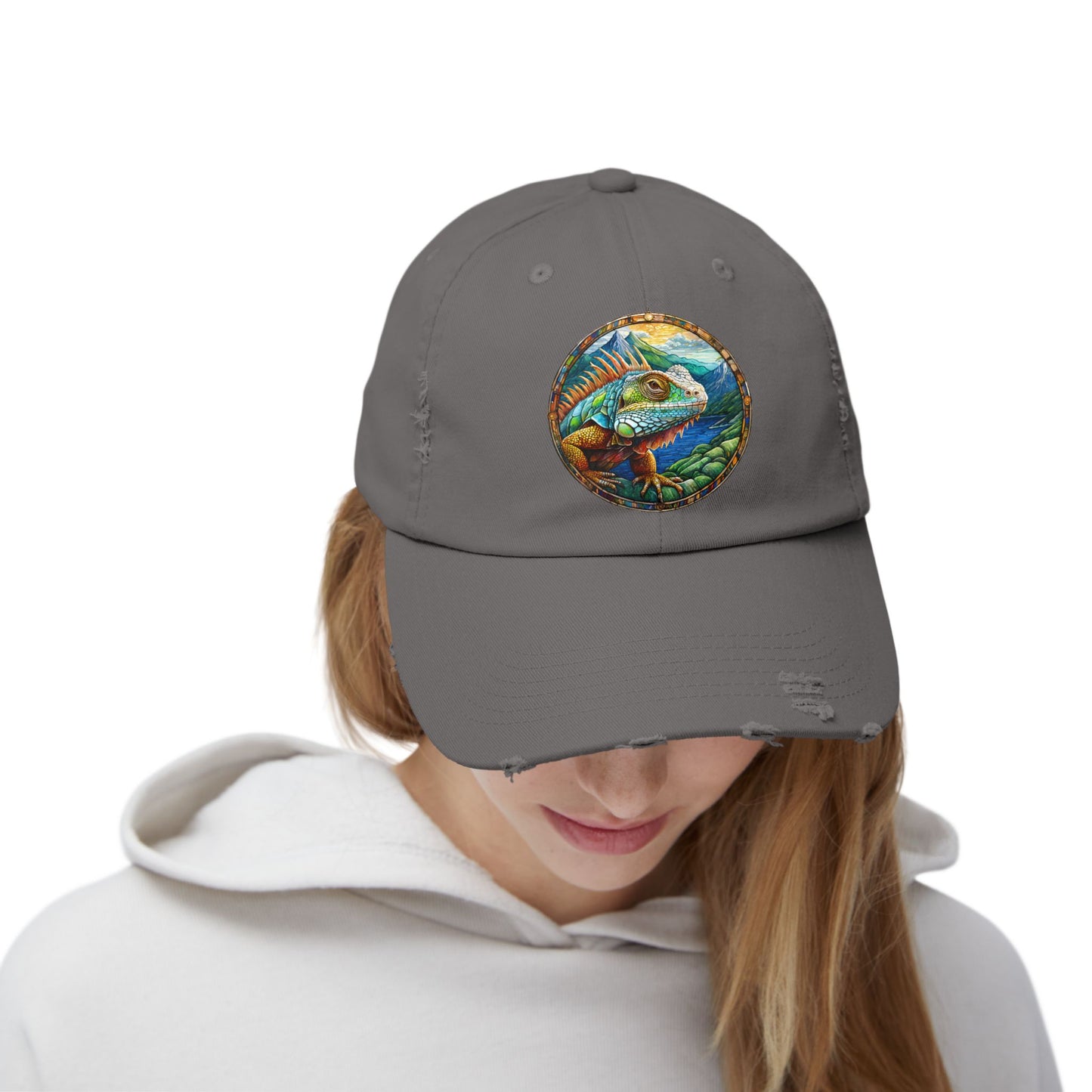 Iguana Unisex Distressed Cap - Casual Streetwear Hat for Everyday Use - Great for Reptile Lovers
