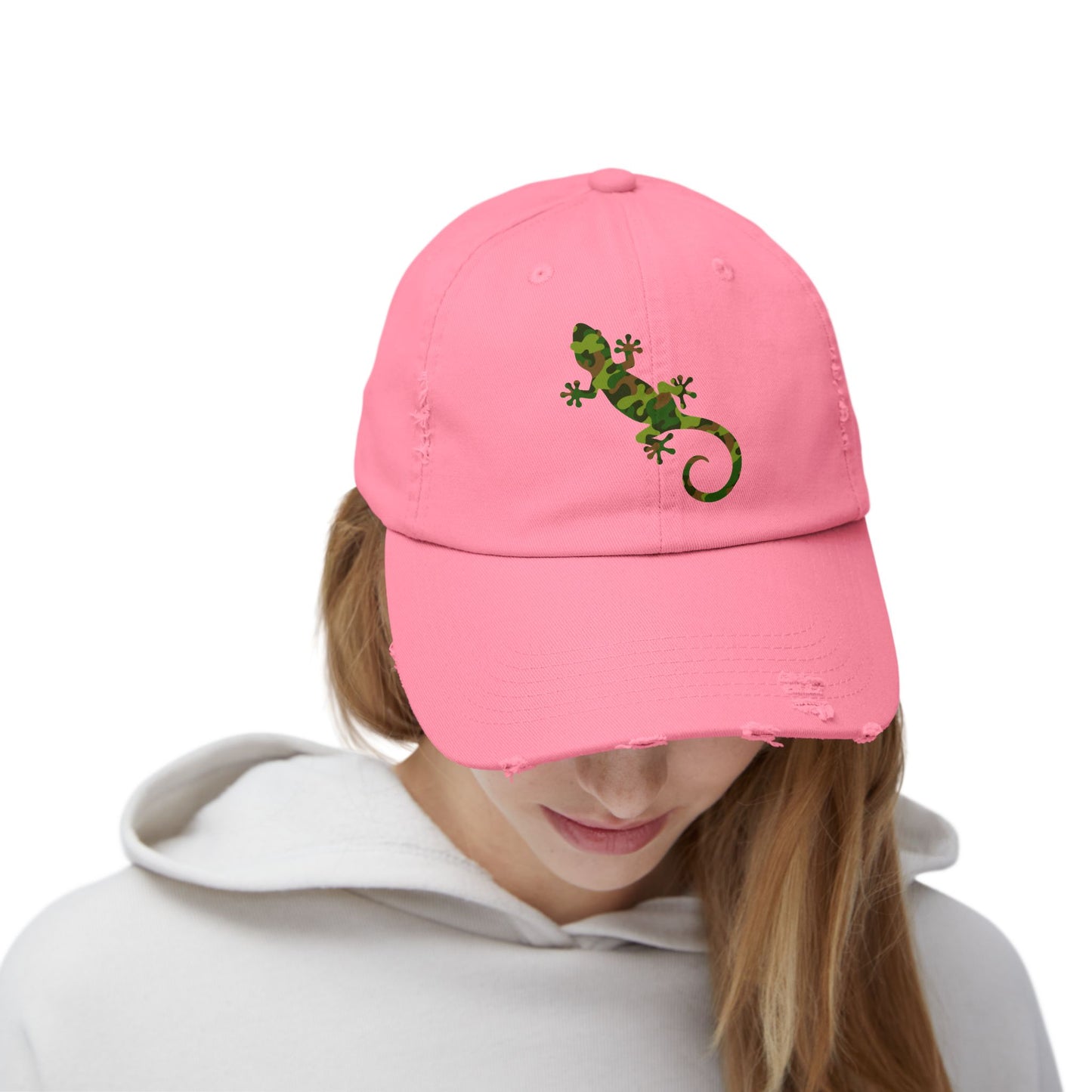 Camo Gecko Unisex Distressed Cap - Casual Streetwear Hat for Everyday Use - Great for Reptile Lovers