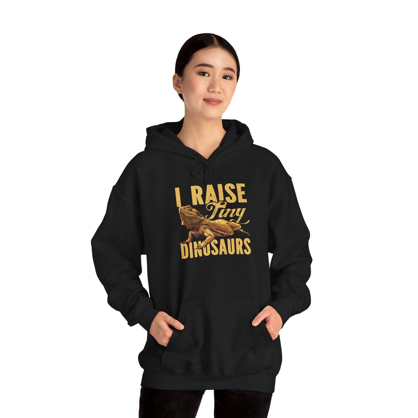 "I Raise Tiny Dinosaurs" Cozy Unisex Hooded Sweatshirt with Bold Print - Great for Reptile Lovers