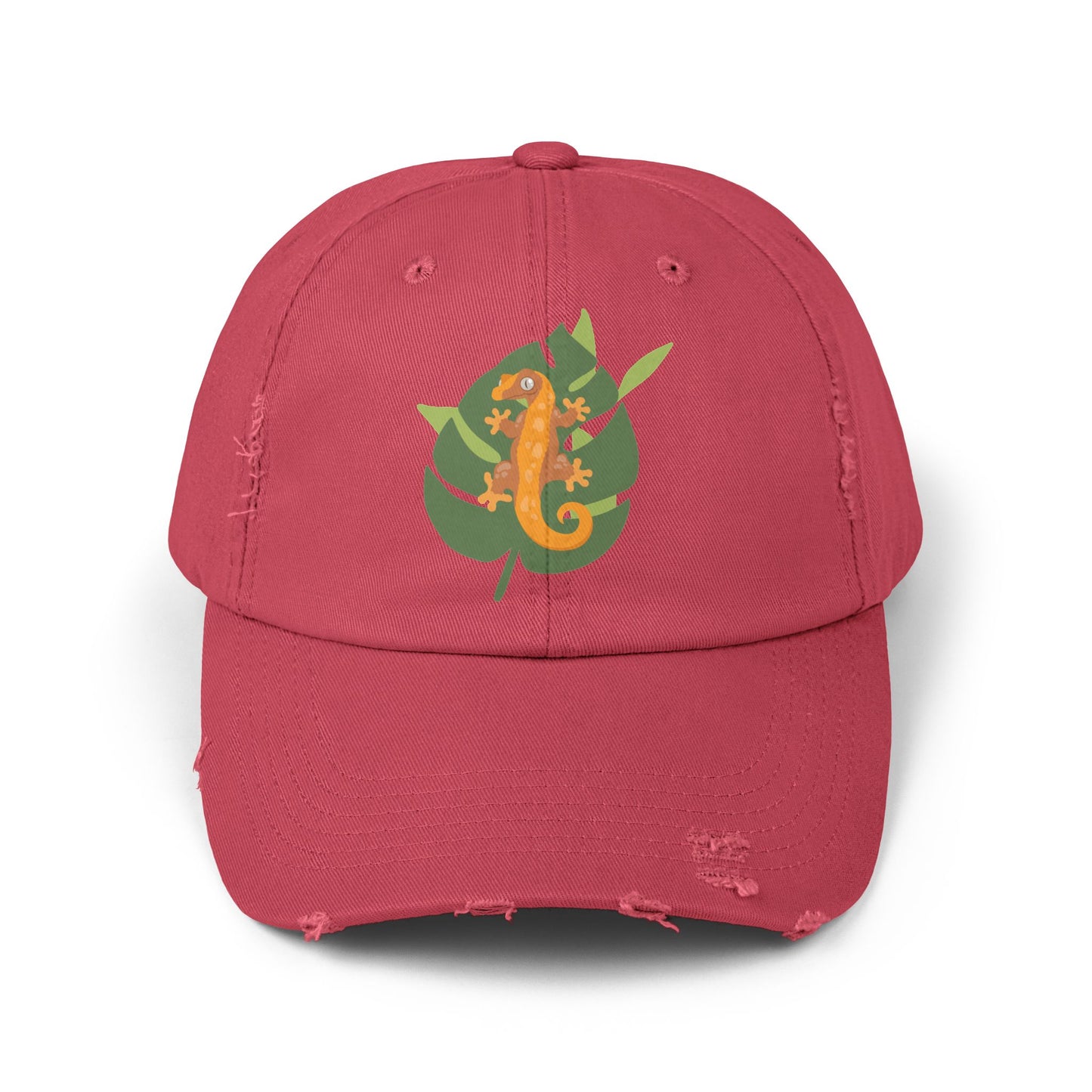 Crestie on a Leaf Unisex Distressed Cap - Casual Streetwear Hat for Everyday Use - Great for Reptile Lovers