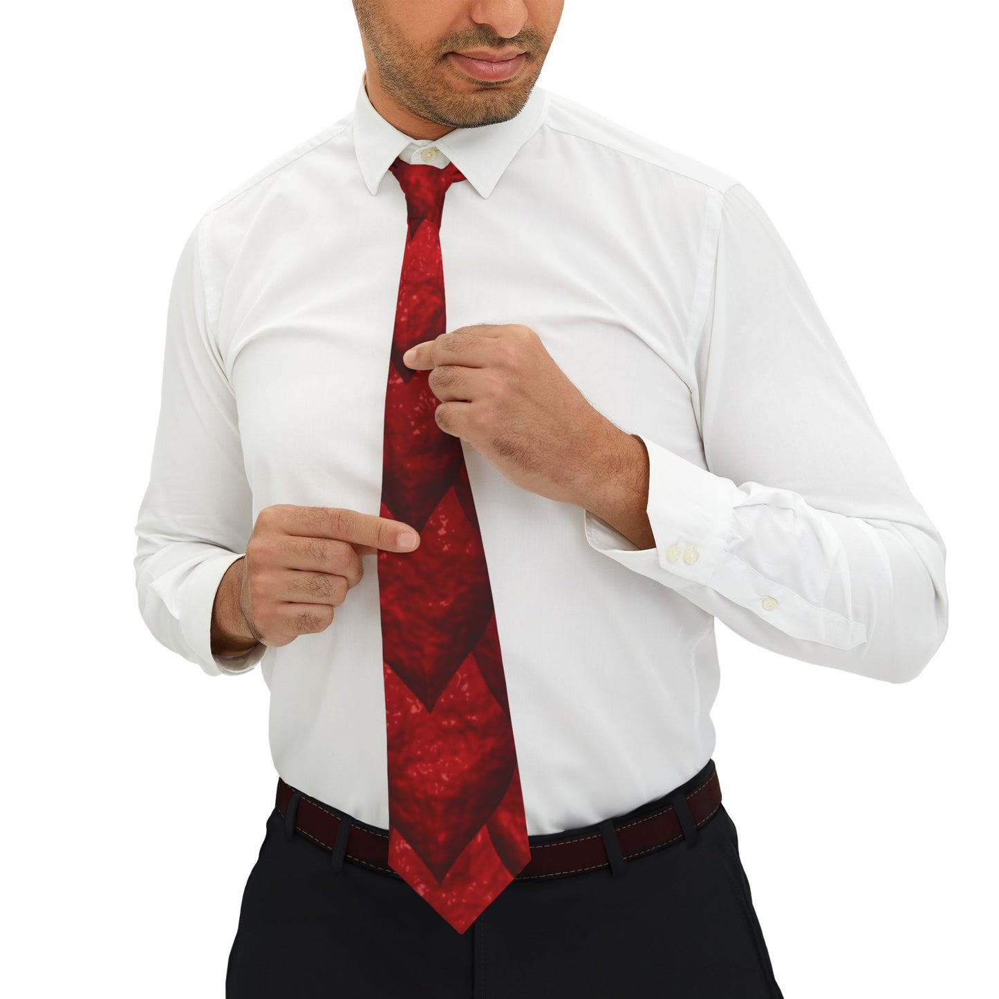 Reptile Scales Necktie - Stylish Red Tie with Unique Reptile Pattern for Formal Events