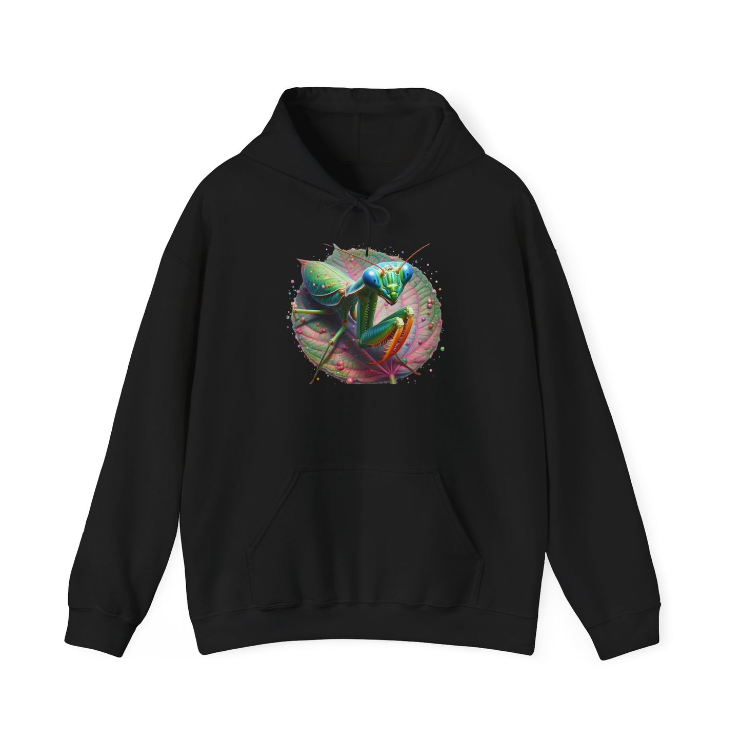Mantis on a Leaf Unisex Hooded Sweatshirt with Bold Print - Great for Insect Lovers