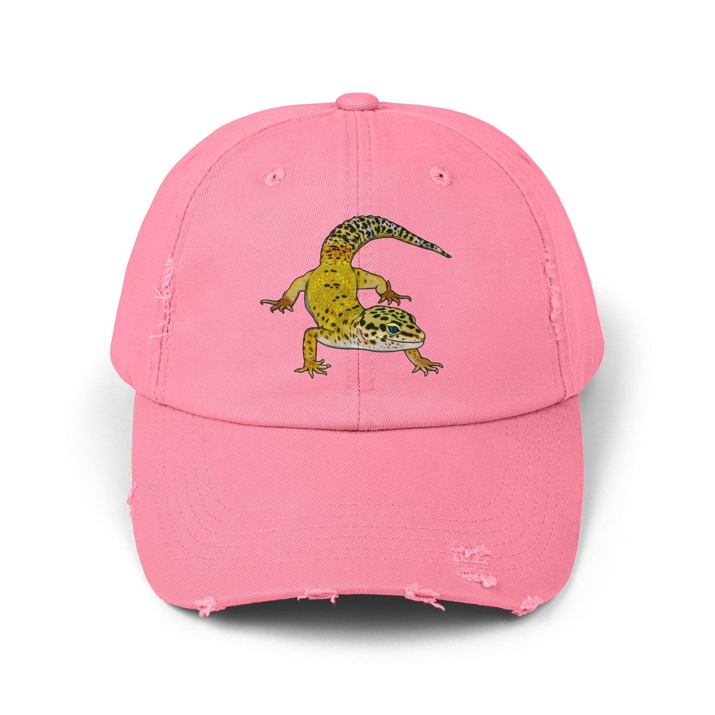 Yellow Leopard Gecko Unisex Distressed Cap - Casual Streetwear Hat for Everyday Use - Great for Reptile Lovers