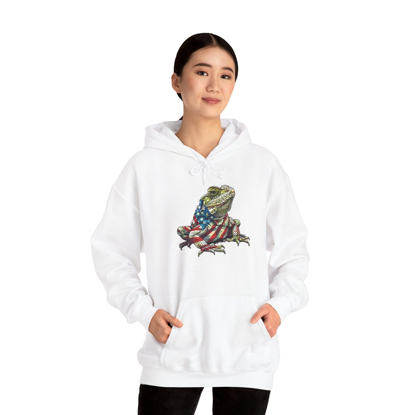 Flag Lizard Cozy Unisex Hooded Sweatshirt with Bold Print - Great for Reptile Lovers