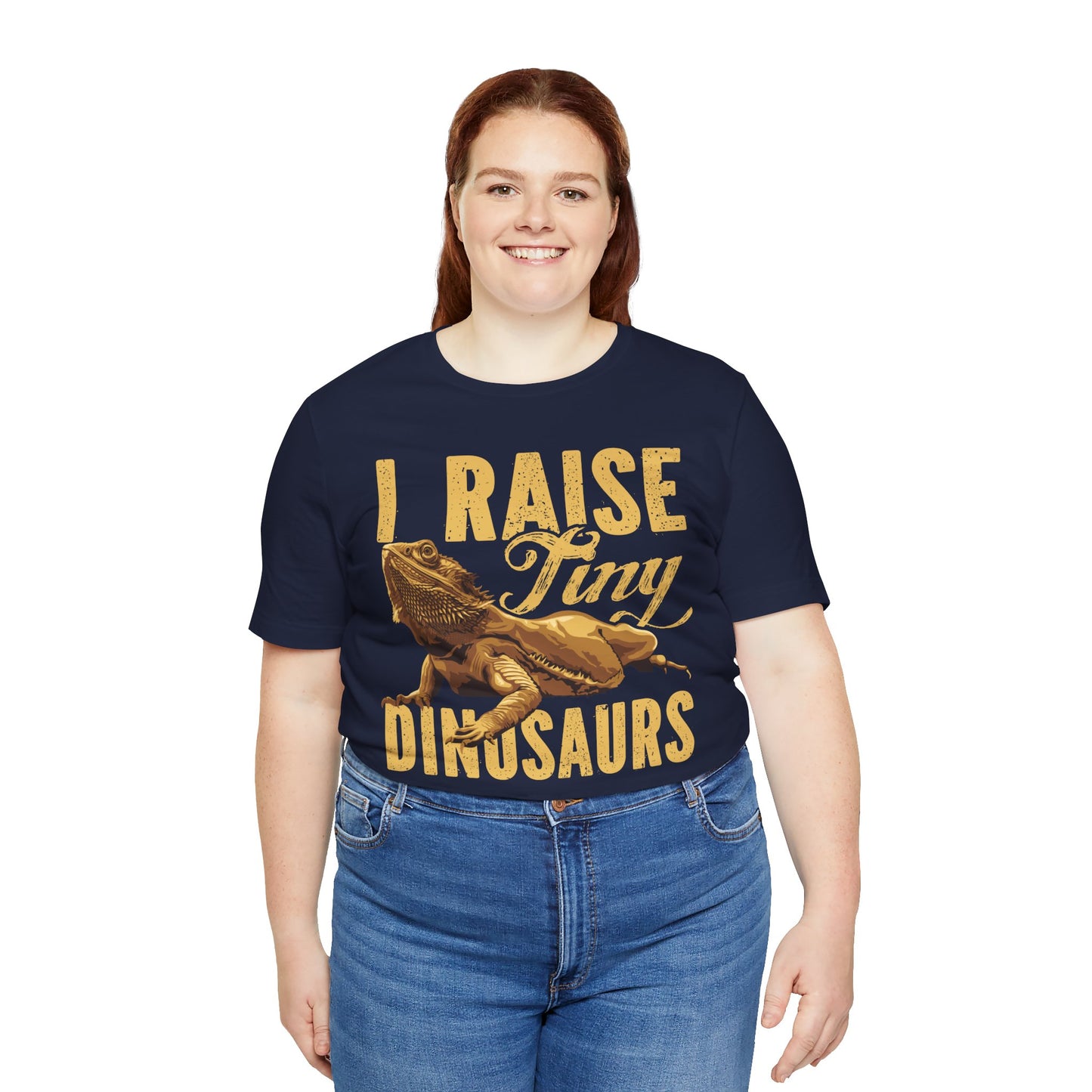 "I Raise Tiny Dinosaurs" Bearded Dragon Print Unisex Jersey Tee - Casual Everyday Wear - Great for Reptile Lovers