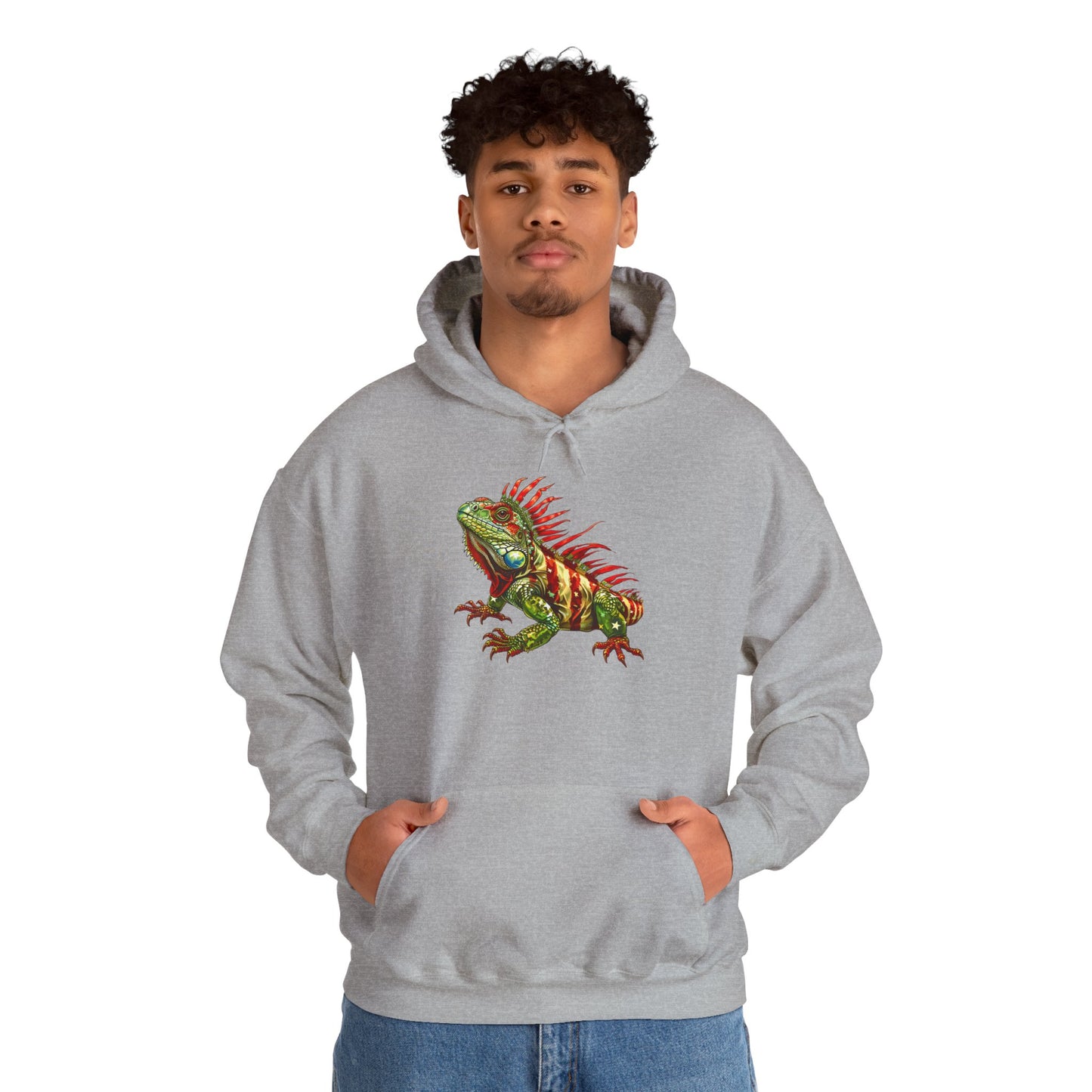 Flag Iguana Cozy Unisex Hooded Sweatshirt with Bold Print - Great for Reptile Lovers
