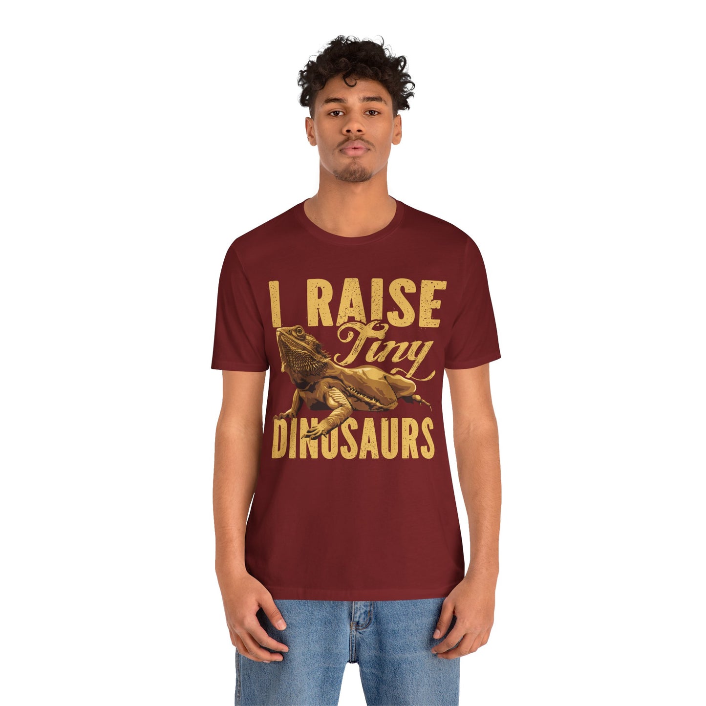"I Raise Tiny Dinosaurs" Bearded Dragon Print Unisex Jersey Tee - Casual Everyday Wear - Great for Reptile Lovers
