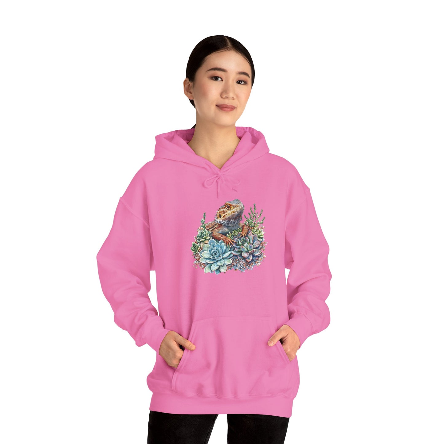 Beardie in the Succulents Unisex Hooded Sweatshirt with Bold Print - Great for Reptile Lovers