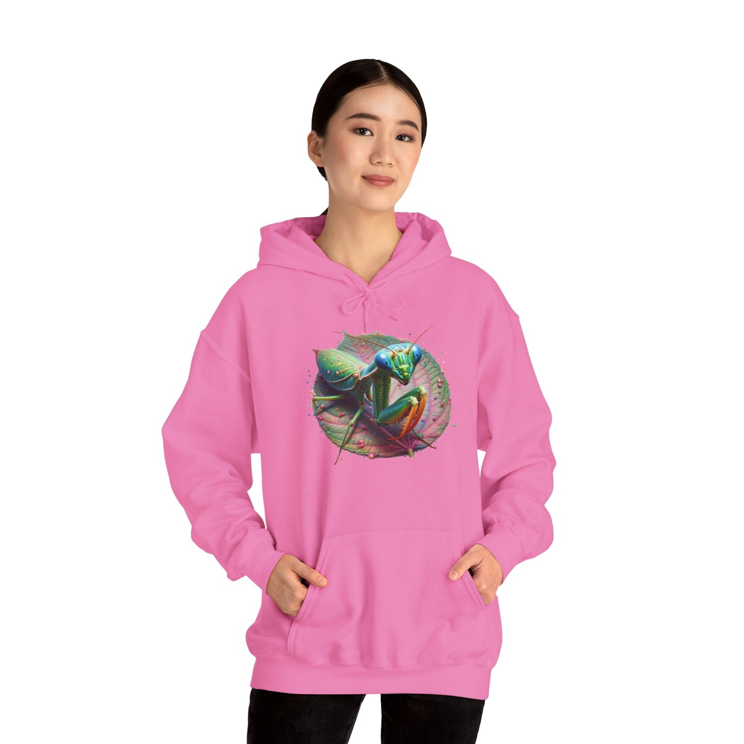 Mantis on a Leaf Unisex Hooded Sweatshirt with Bold Print - Great for Insect Lovers